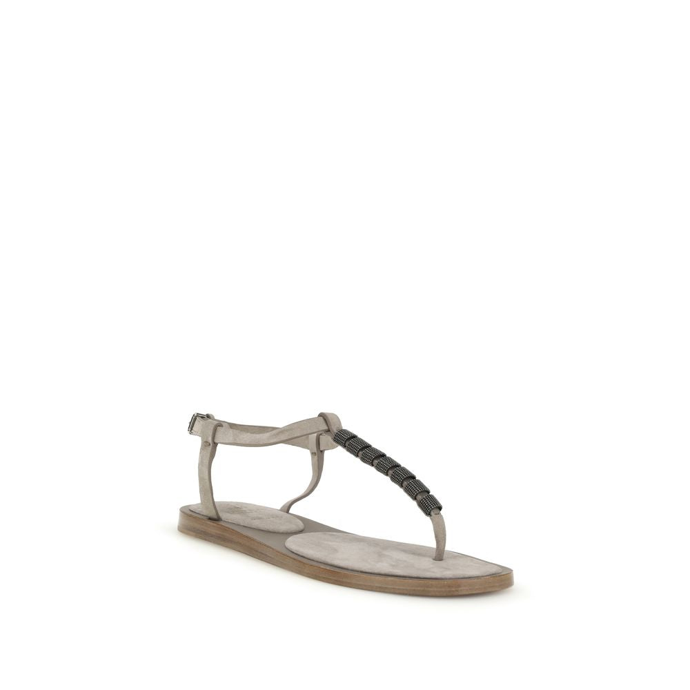 Beige Calf Leather Bos Taurus Flat Sandals - ventzia