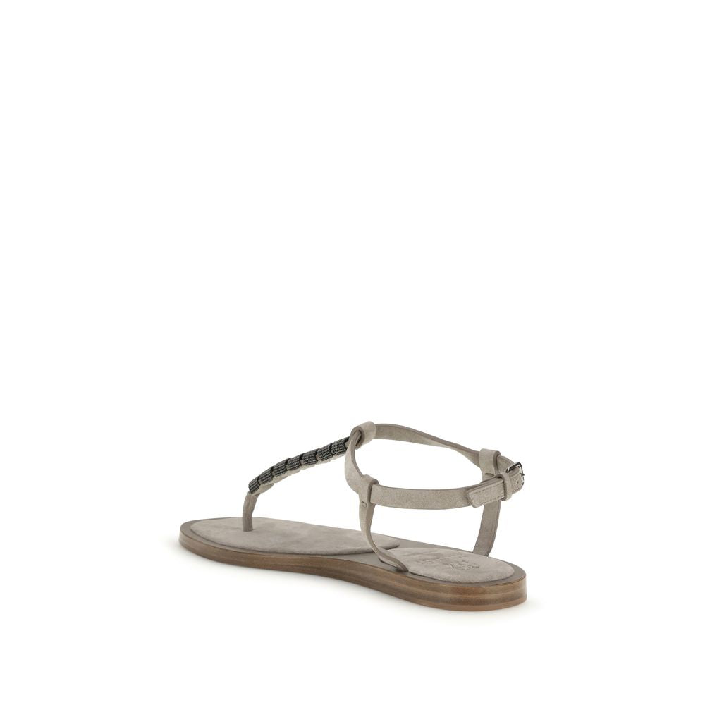 Beige Calf Leather Bos Taurus Flat Sandals - ventzia