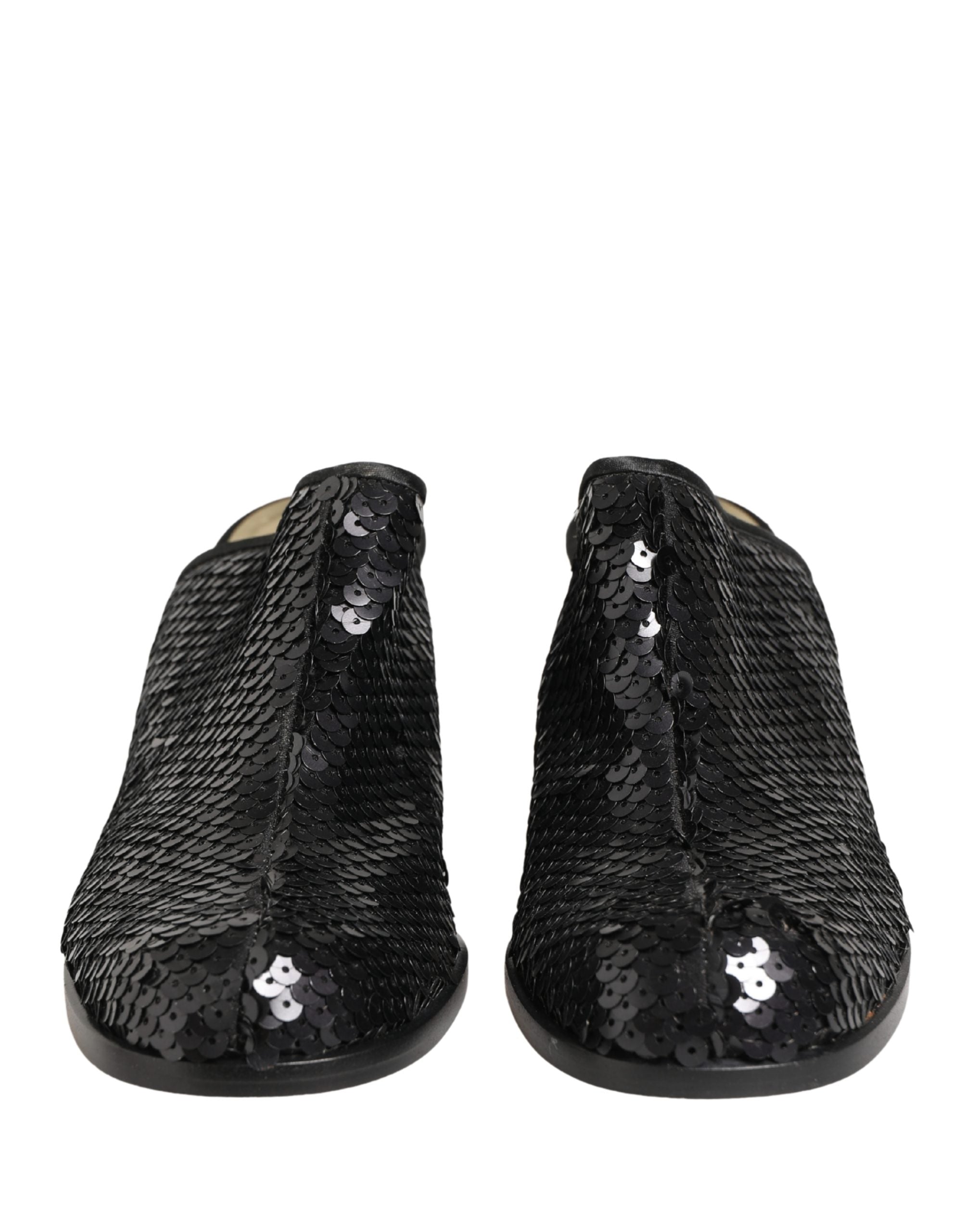 Black Sequined Mules Shoes - ventzia