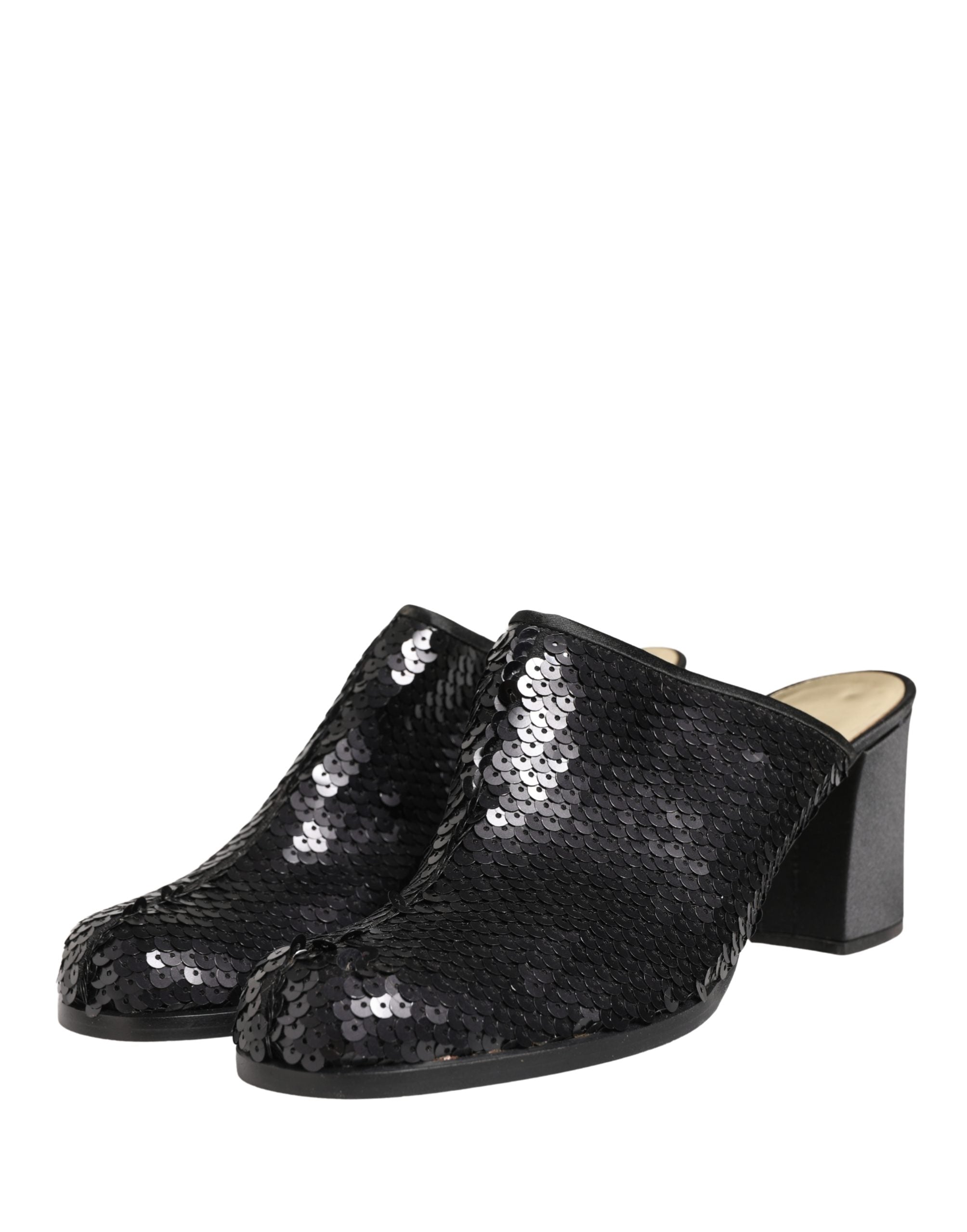 Black Sequined Mules Shoes - ventzia
