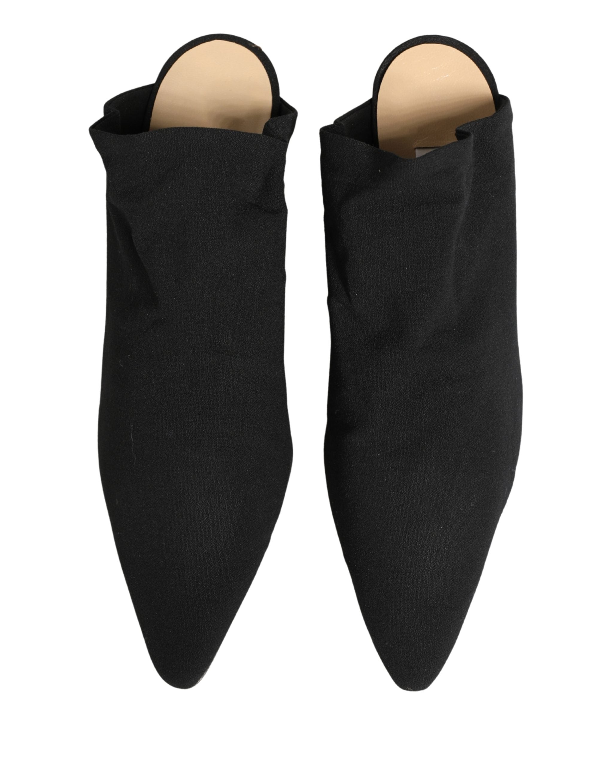 Black Suede Heel Mule Shoes - ventzia