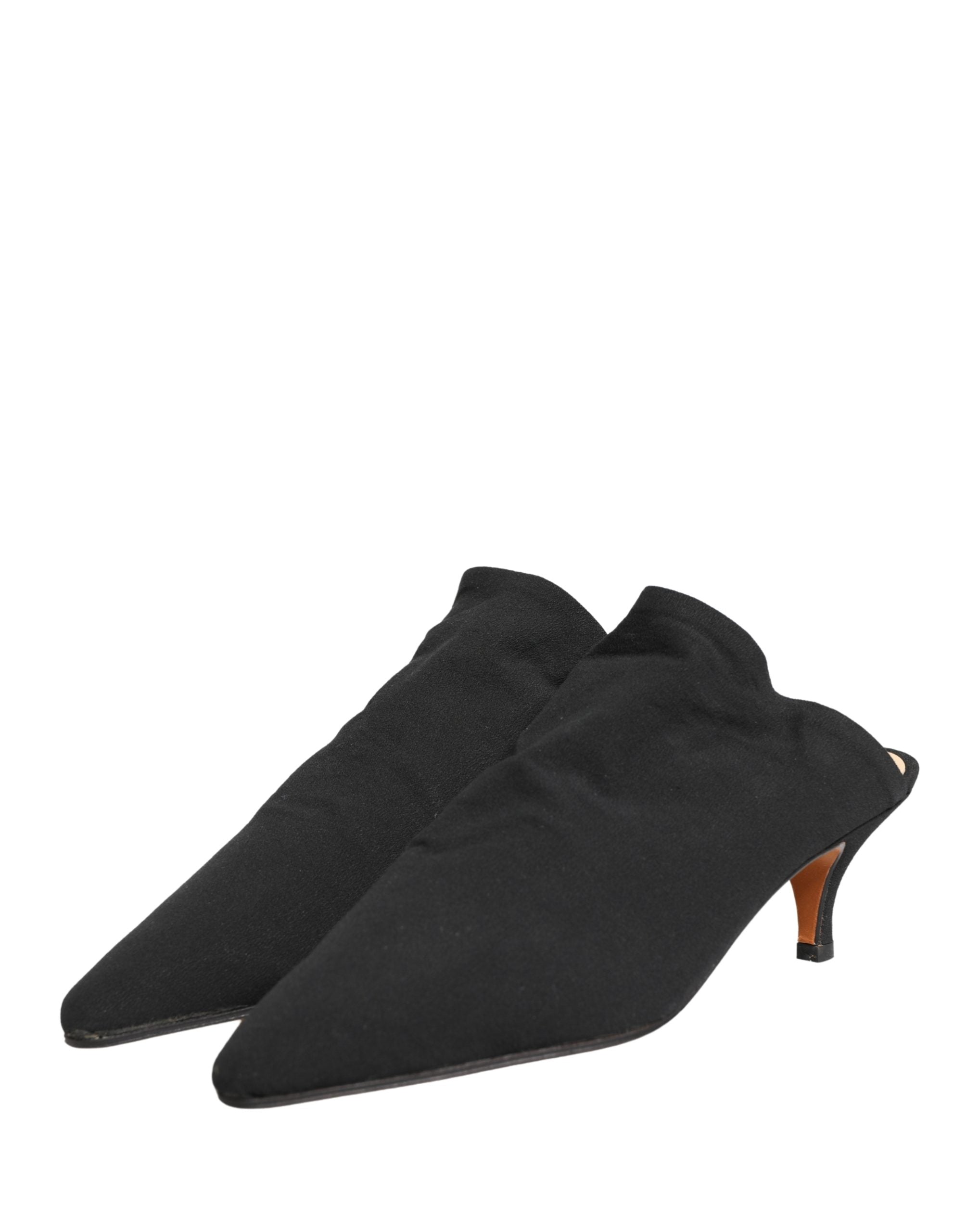 Black Suede Heel Mule Shoes - ventzia