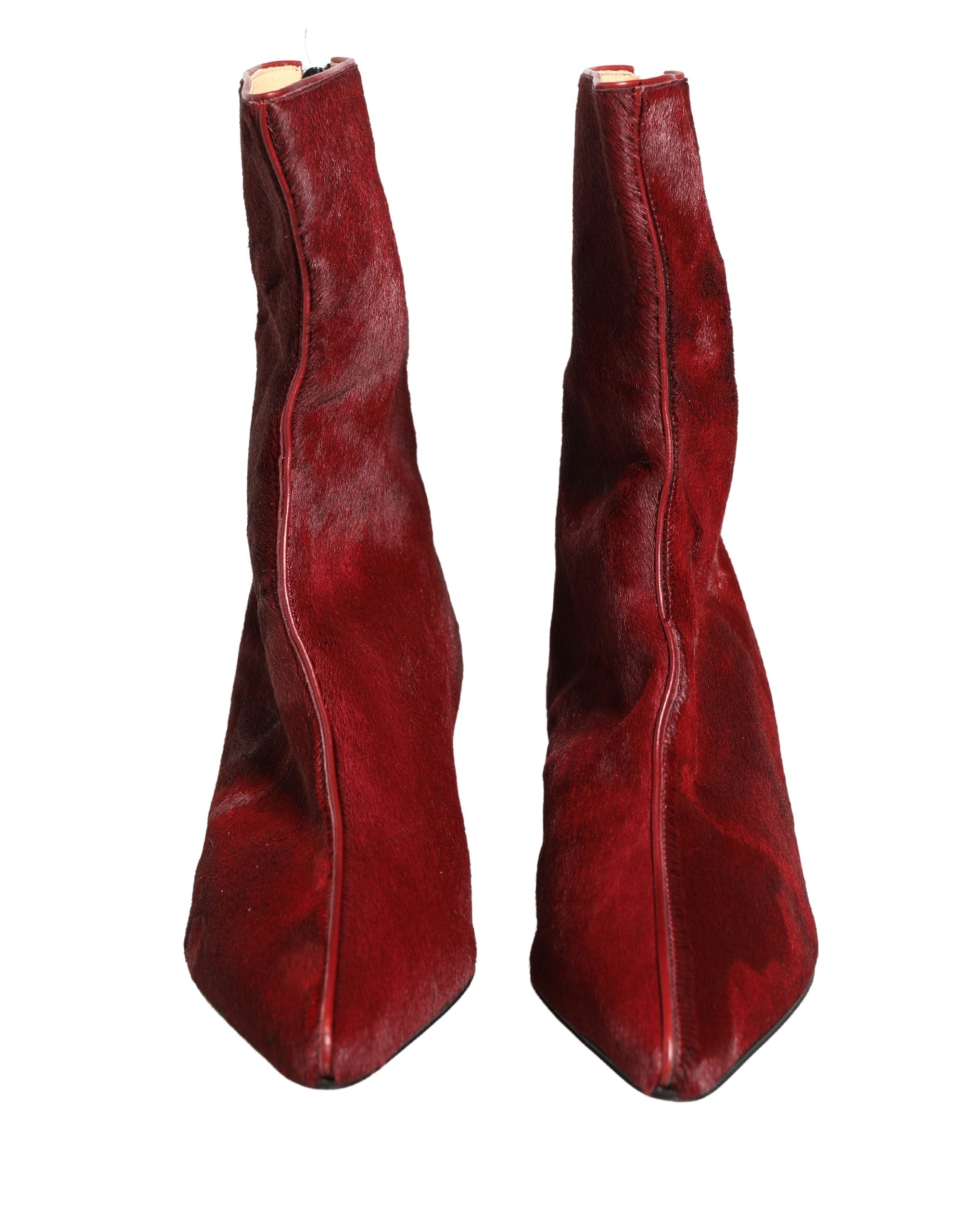 Burgundy Mid Calf Boots Shoes - ventzia