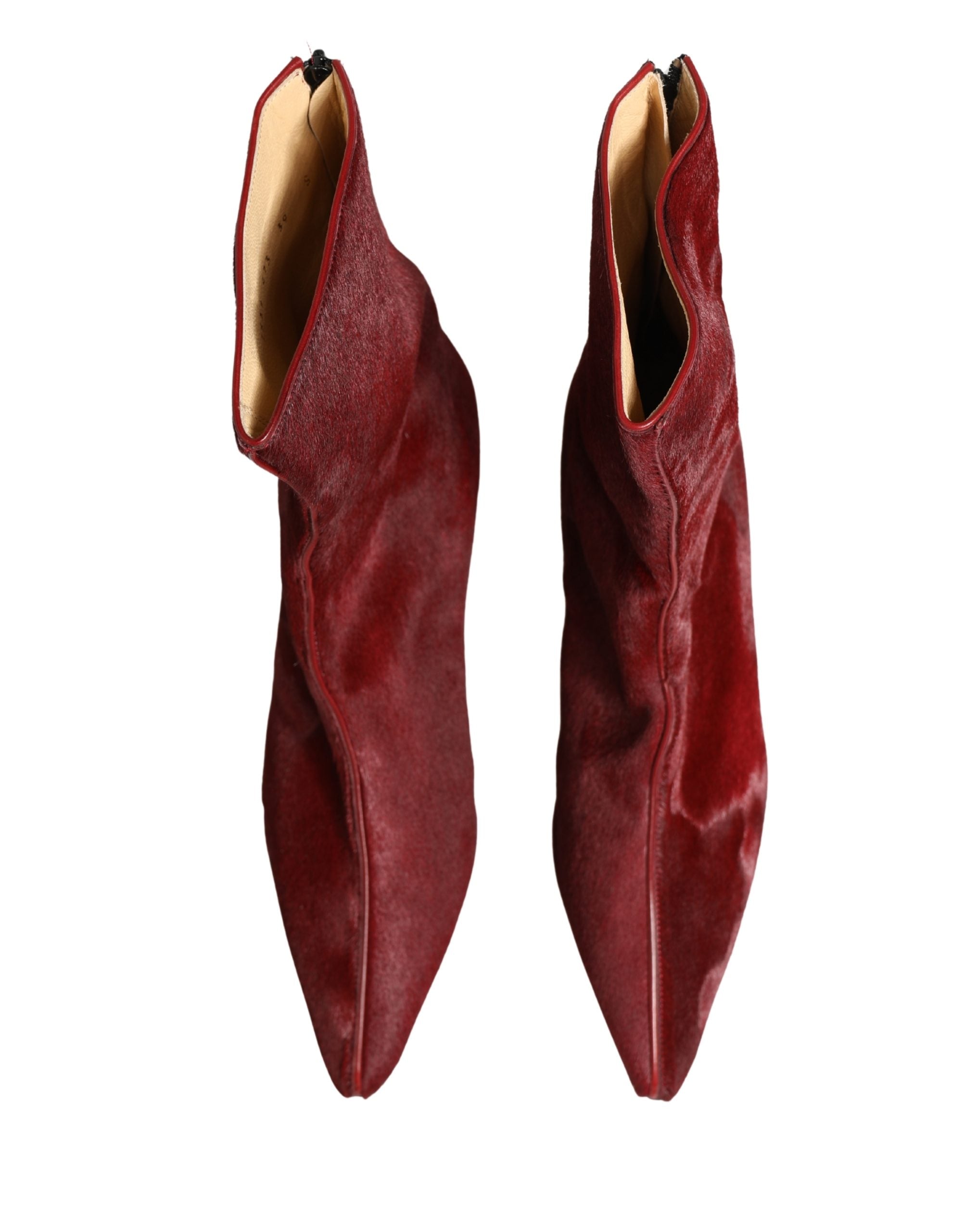 Burgundy Mid Calf Boots Shoes - ventzia