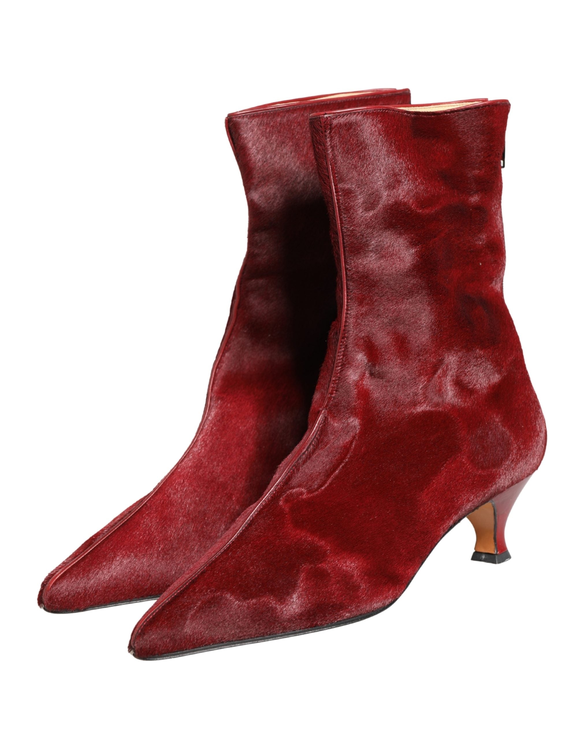 Burgundy Mid Calf Boots Shoes - ventzia