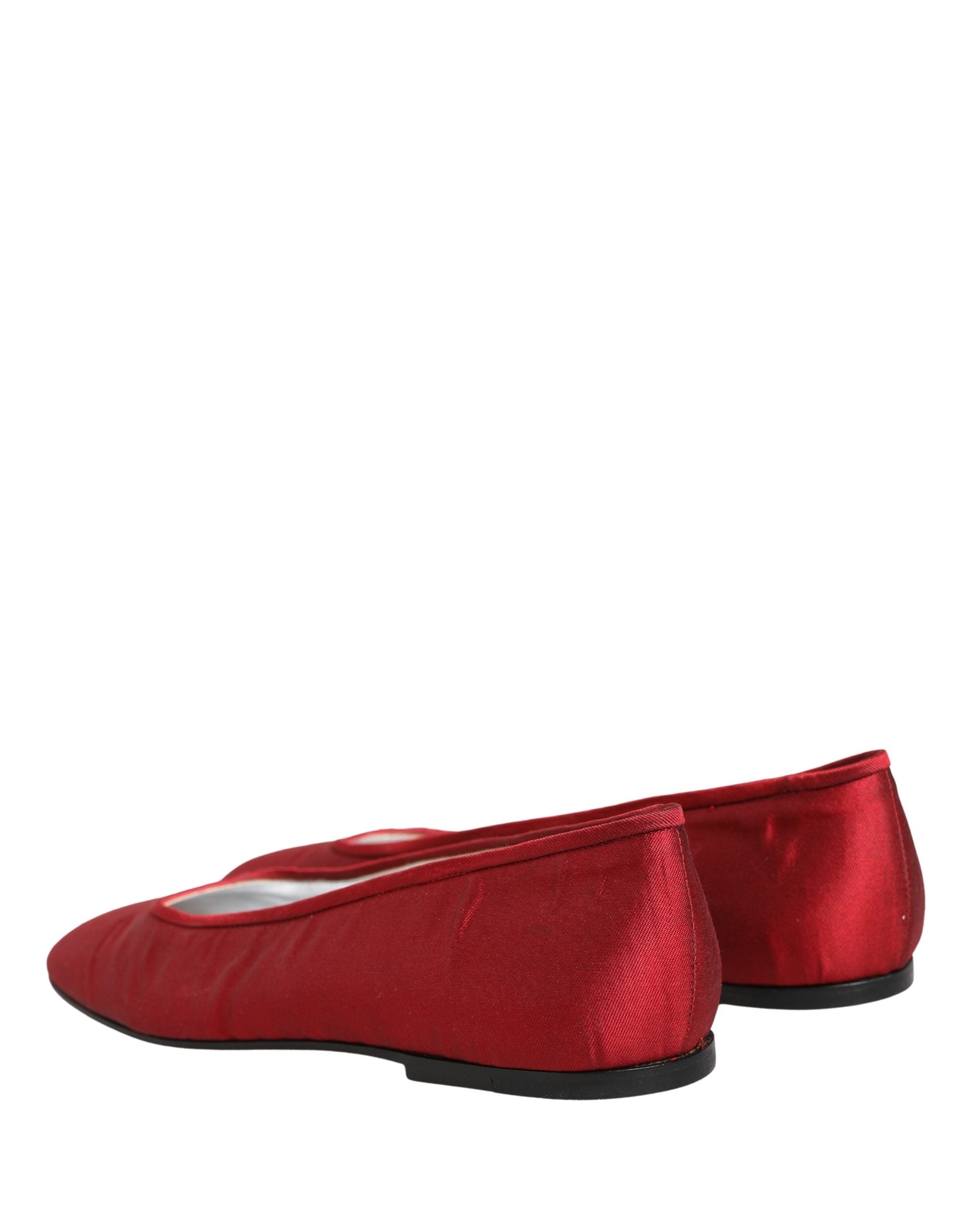 Red Satin Fabric Ballet Slip On Flats Shoes - ventzia