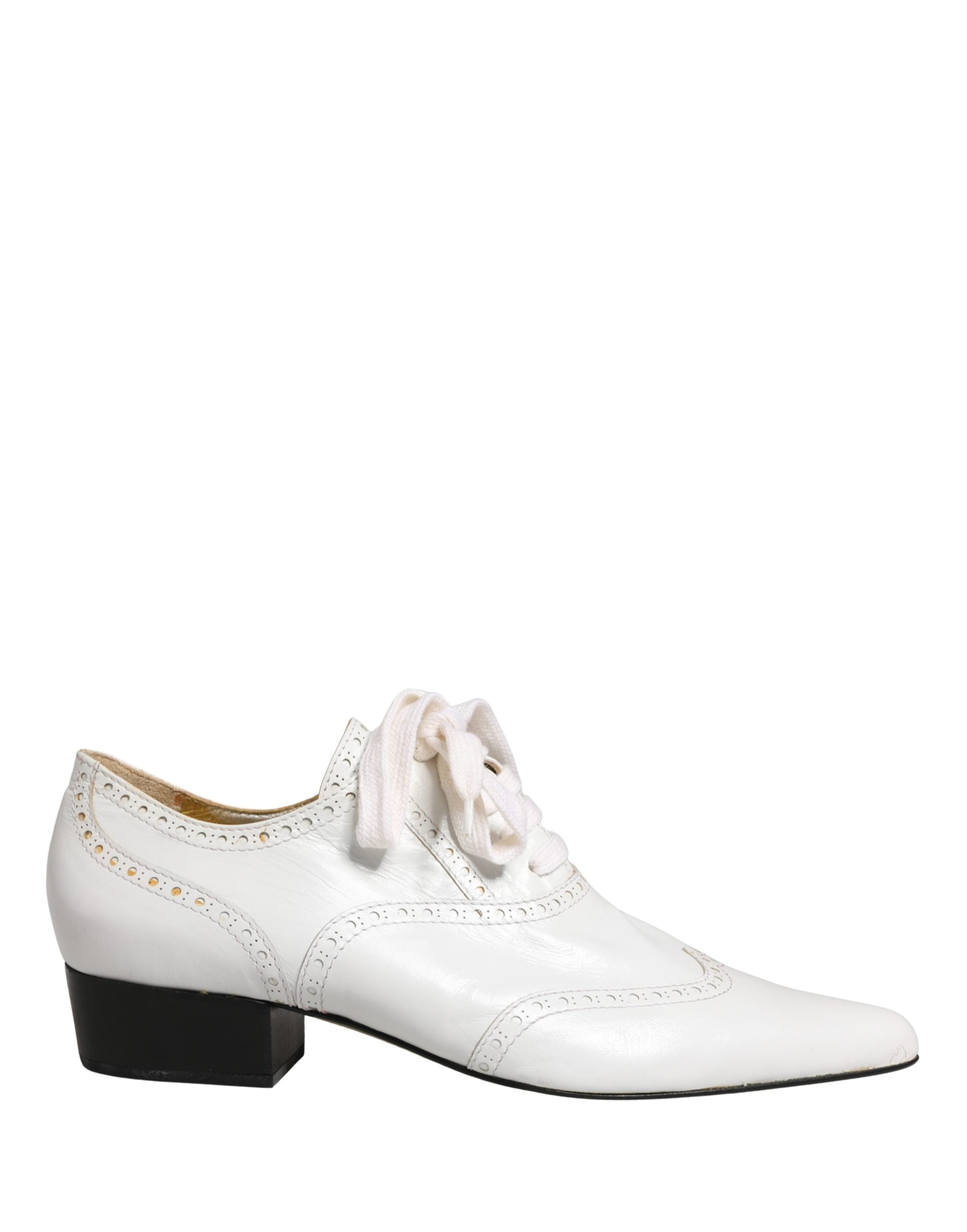 White Leather Brogue Oxford Lace Up Shoes - ventzia