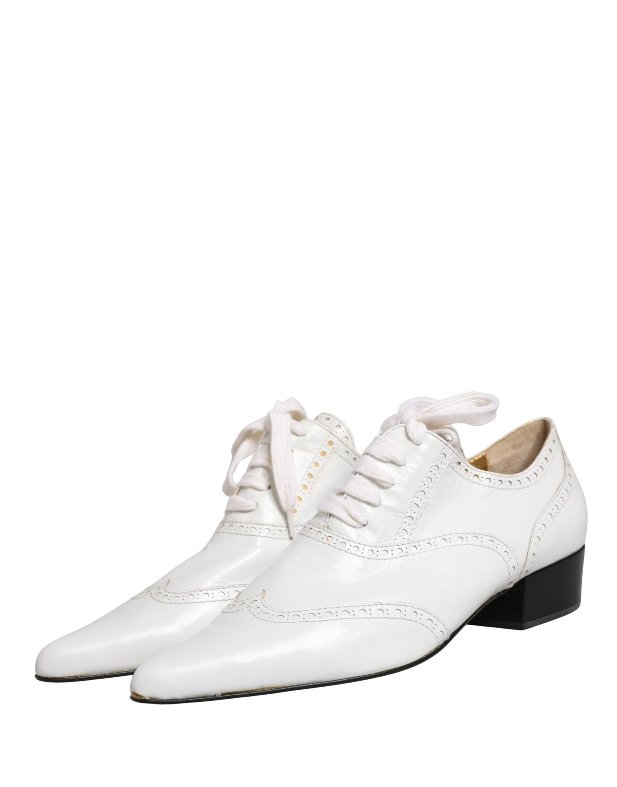 White Leather Brogue Oxford Lace Up Shoes - ventzia