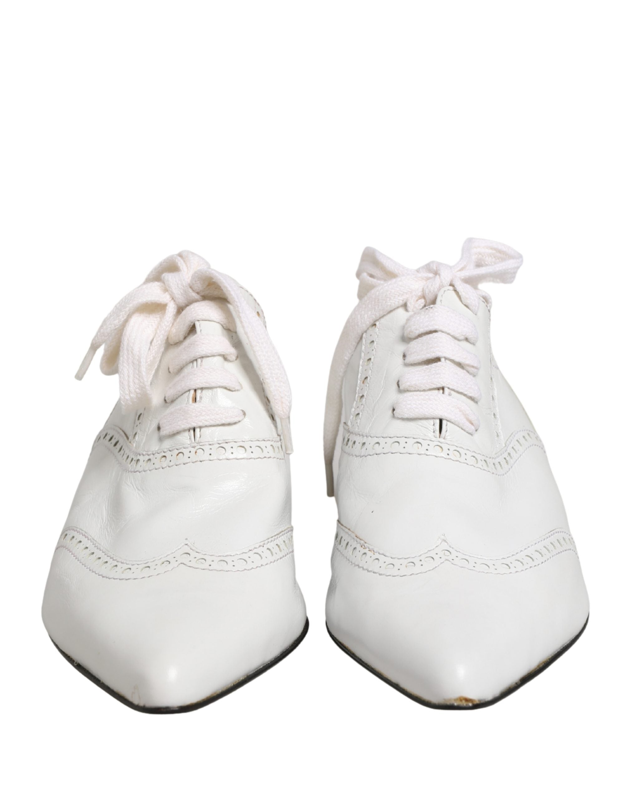White Leather Brogue Oxford Lace Up Shoes - ventzia