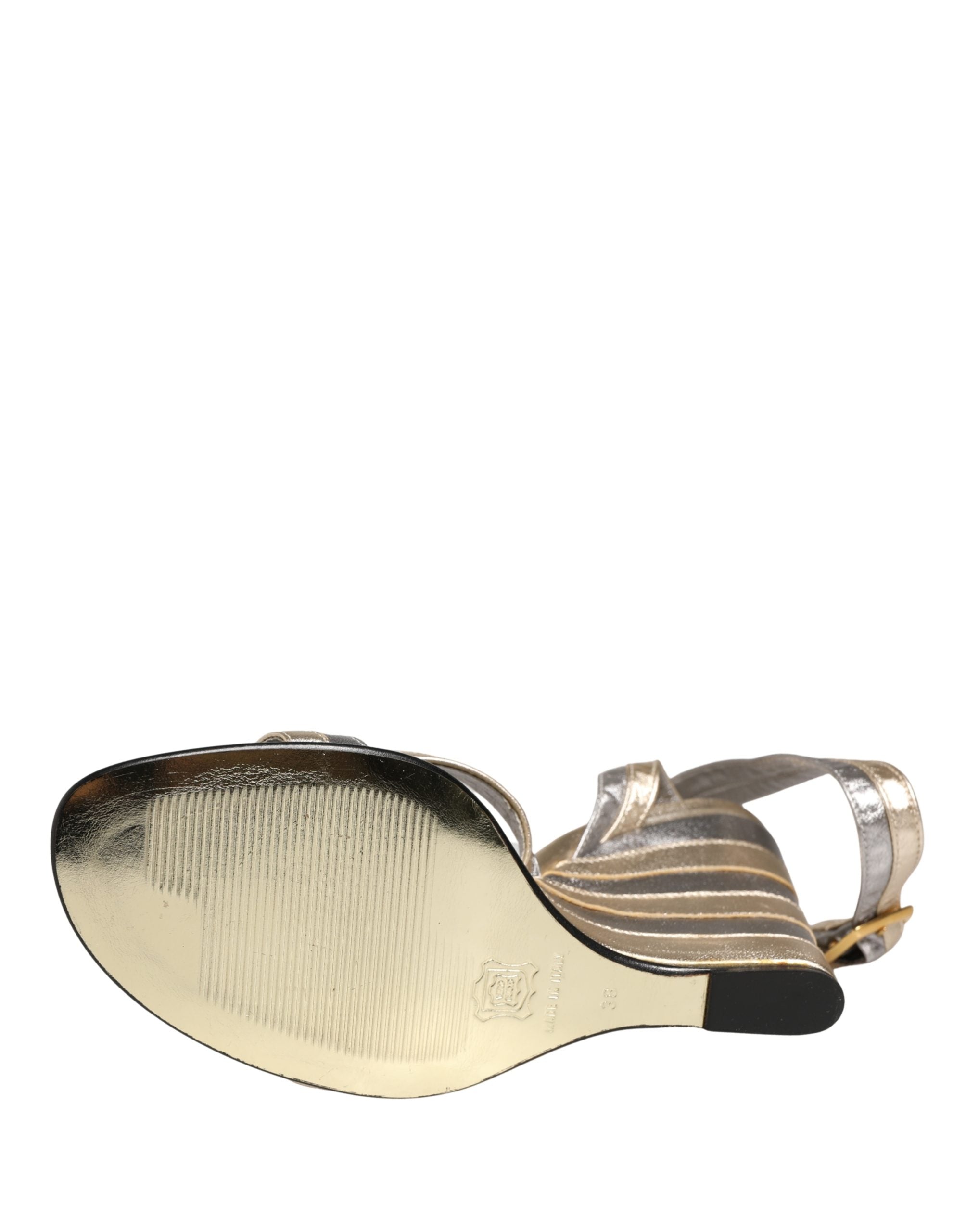 Gold Silver Leather Wedge Heels Sandals Shoes - ventzia