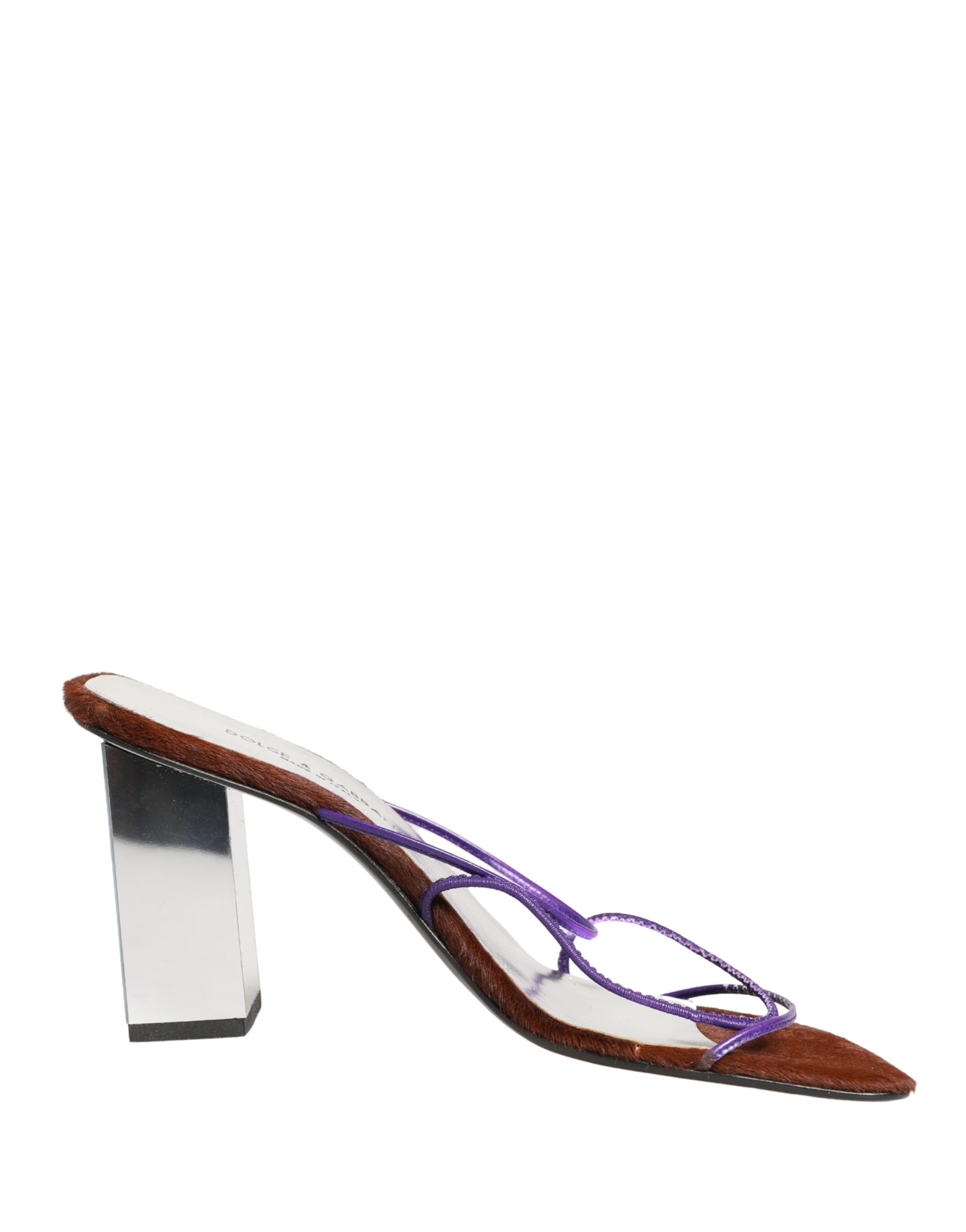 Silver Block Heels Slip On Sandals Shoes - ventzia