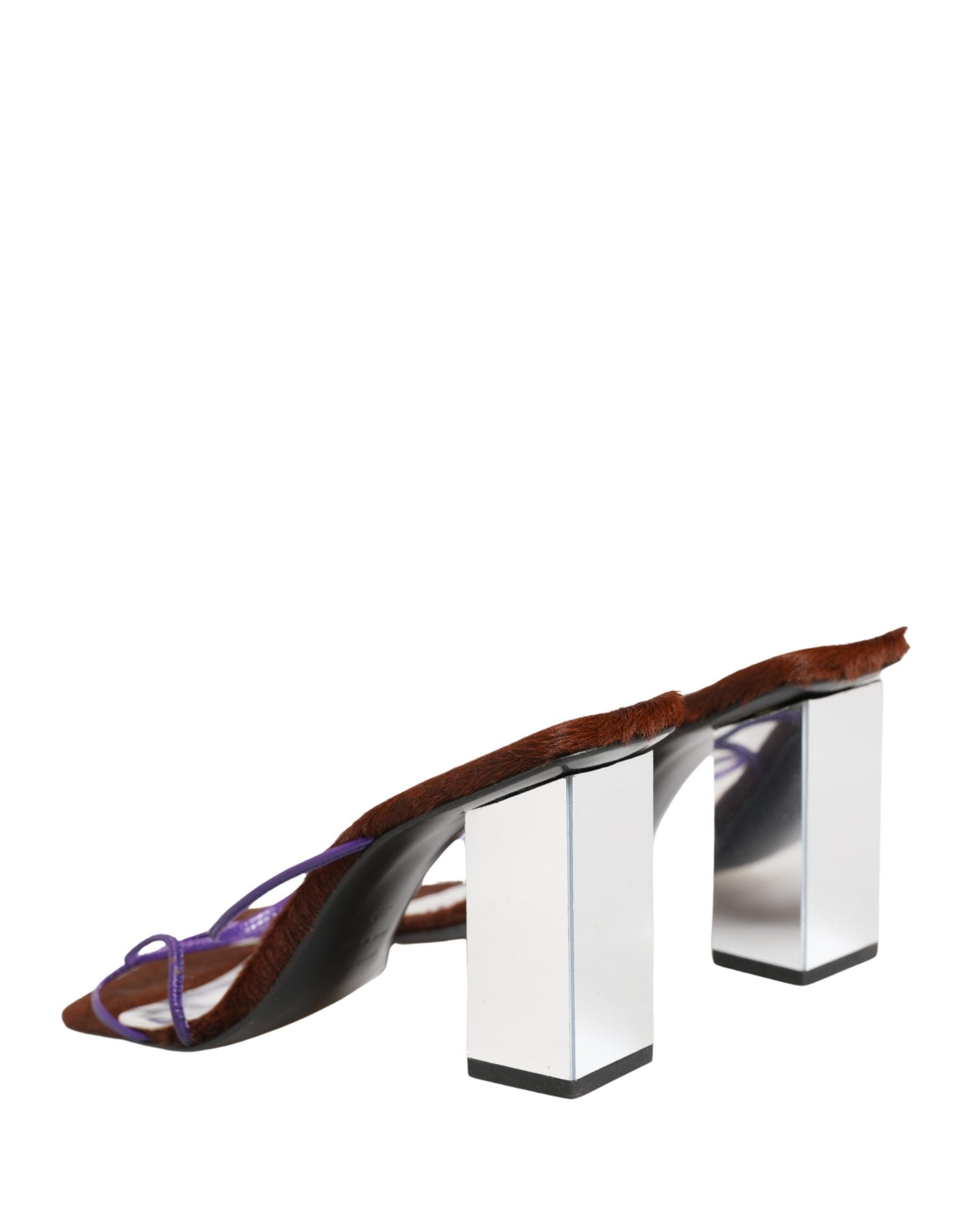 Silver Block Heels Slip On Sandals Shoes - ventzia
