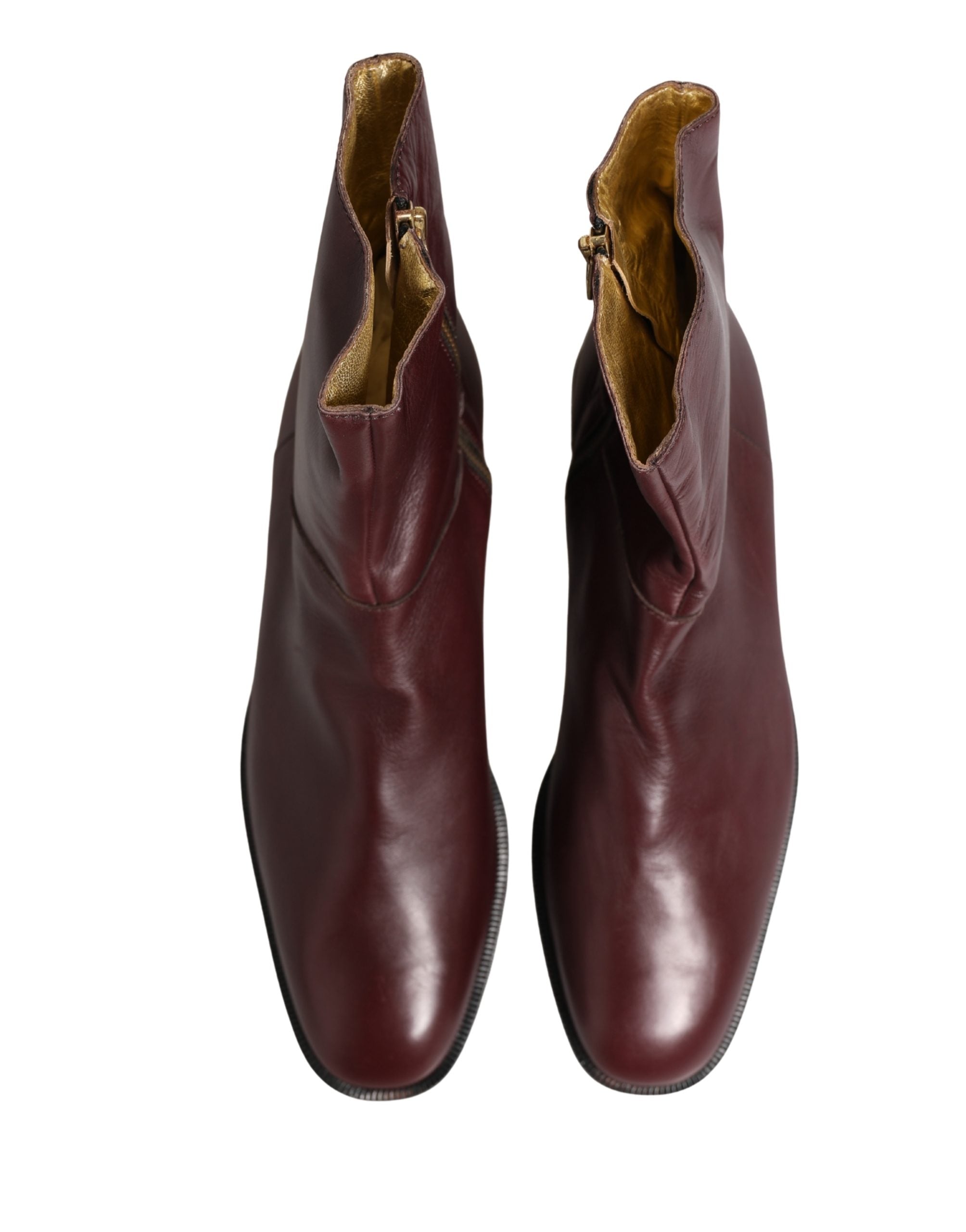 Maroon Leather Flats Biker Ankle Boots Shoes - ventzia