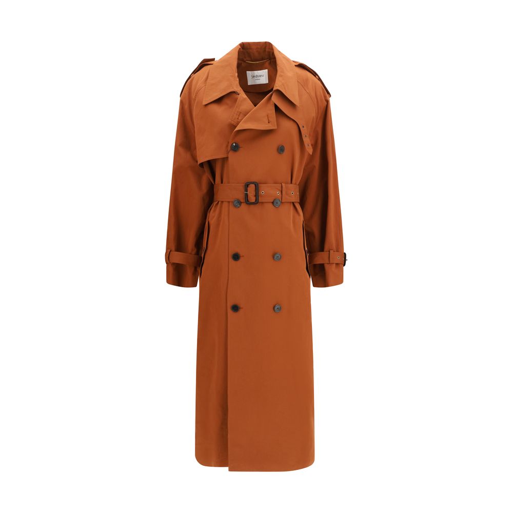 Brown Cotton Trench Coat - ventzia