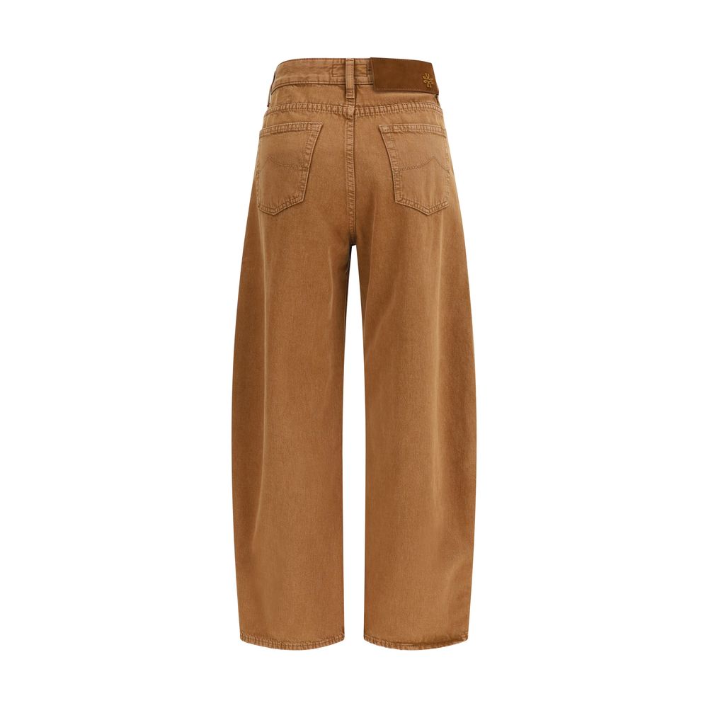 Brown Cotton Relaxed Fit Jeans - ventzia
