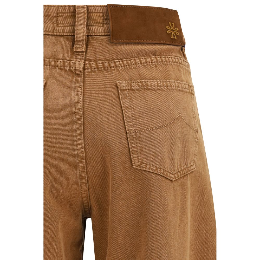 Brown Cotton Relaxed Fit Jeans - ventzia