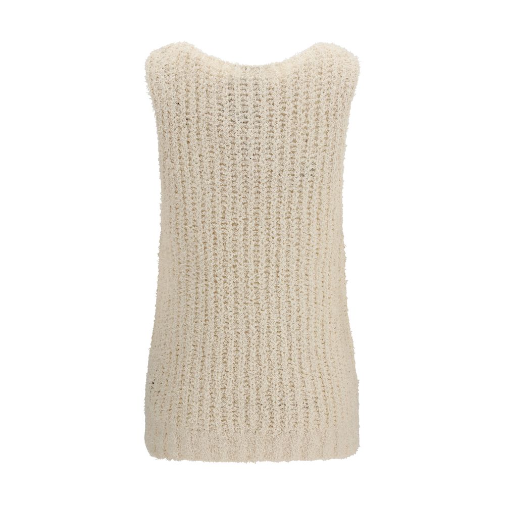Beige Cotton Sleeveles Sweater - ventzia