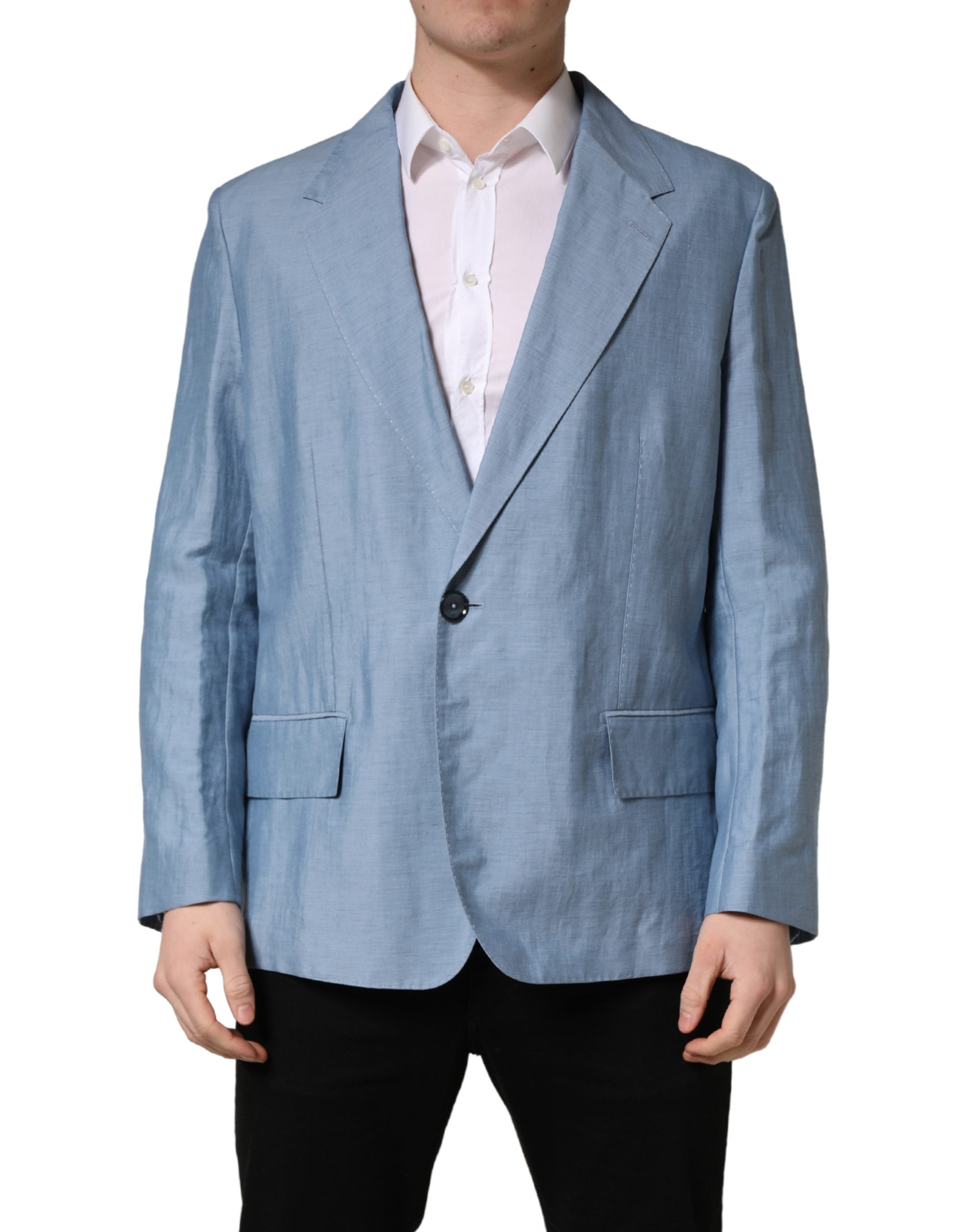 Light Blue Single Breasted Men Jacket Blazer - ventzia