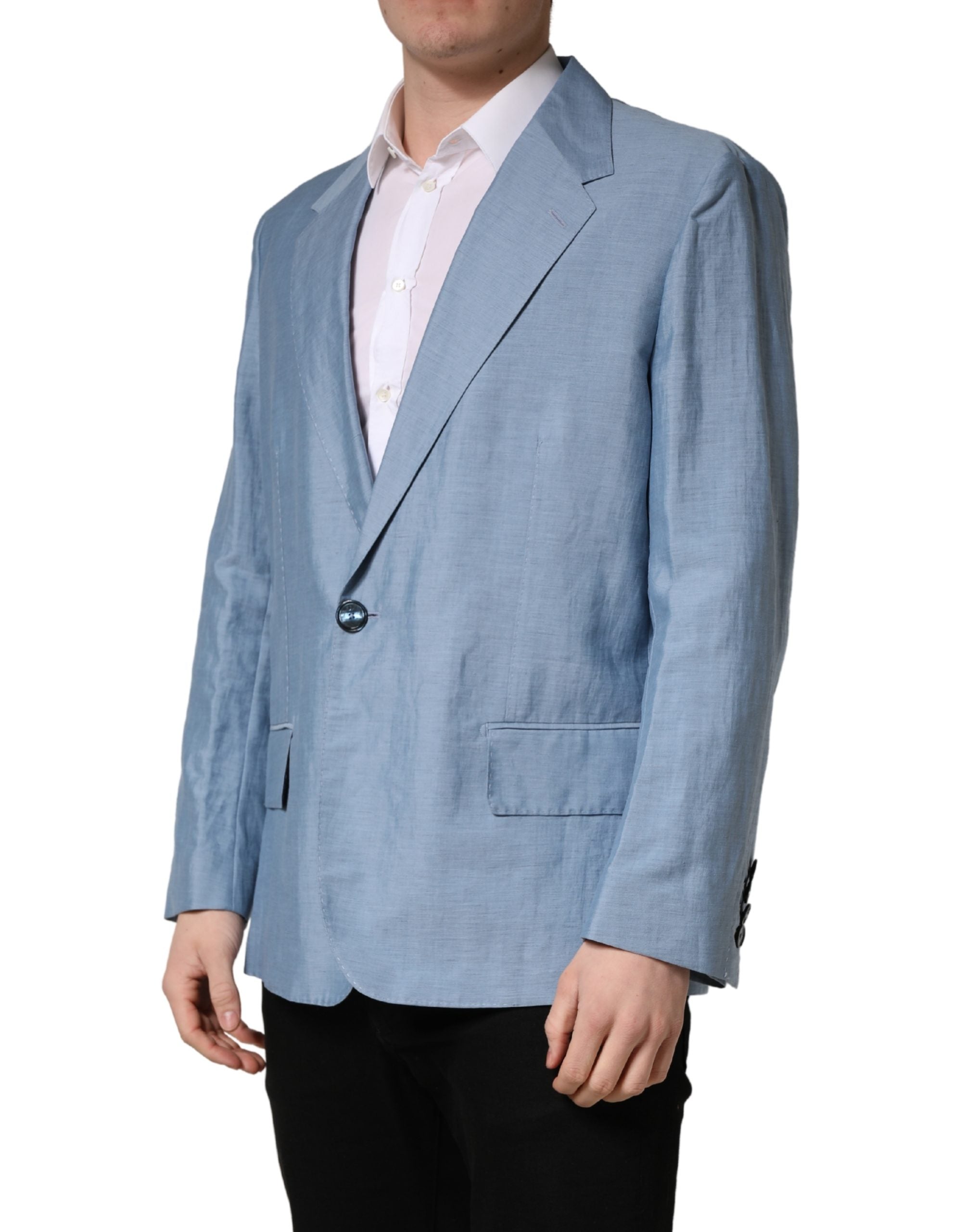 Light Blue Single Breasted Men Jacket Blazer - ventzia