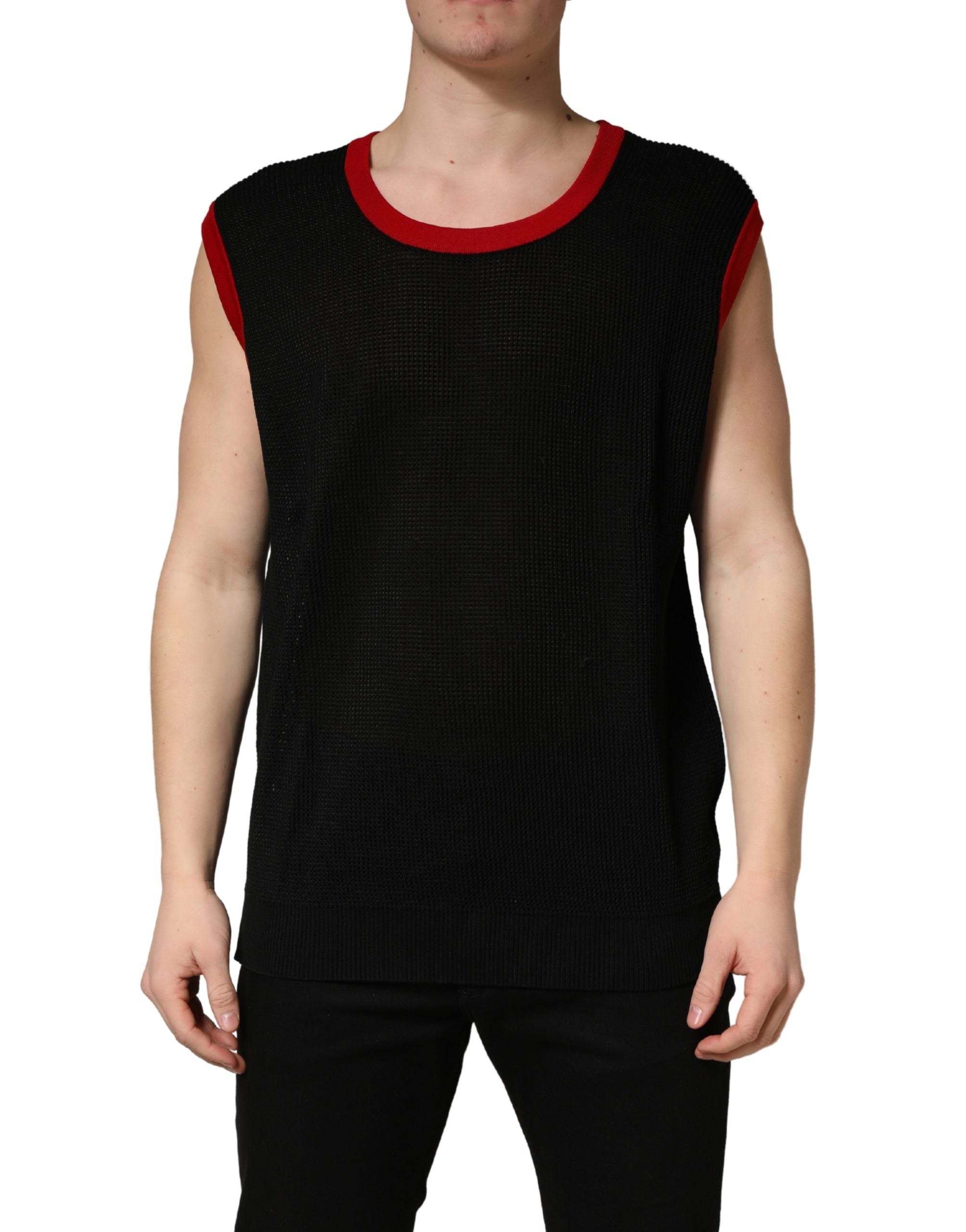 Black Crew Neck Sleeveless Men Knit Vest T-shirt - ventzia