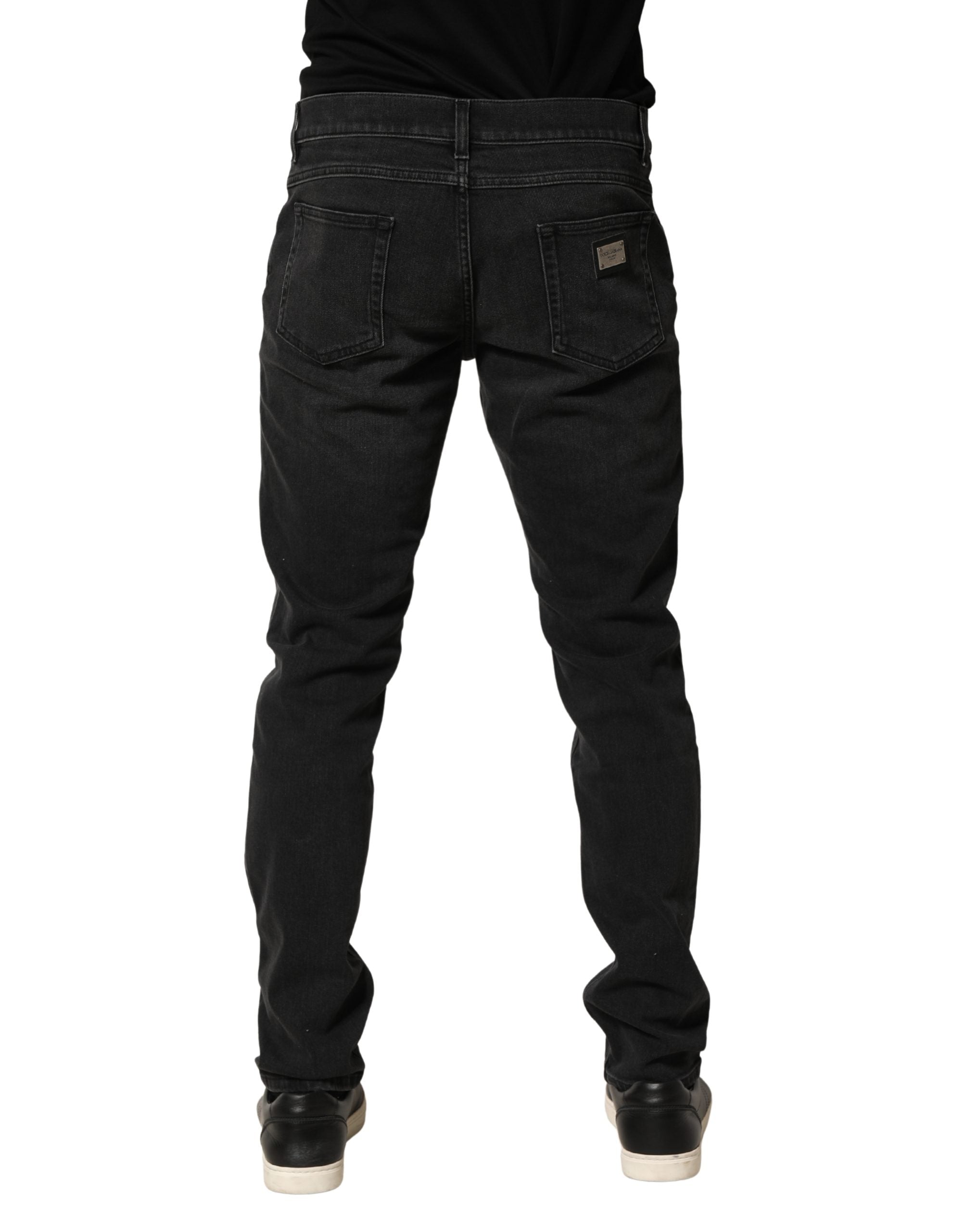 Black Cotton Stretch Regular SkinnyDenim Jeans - ventzia