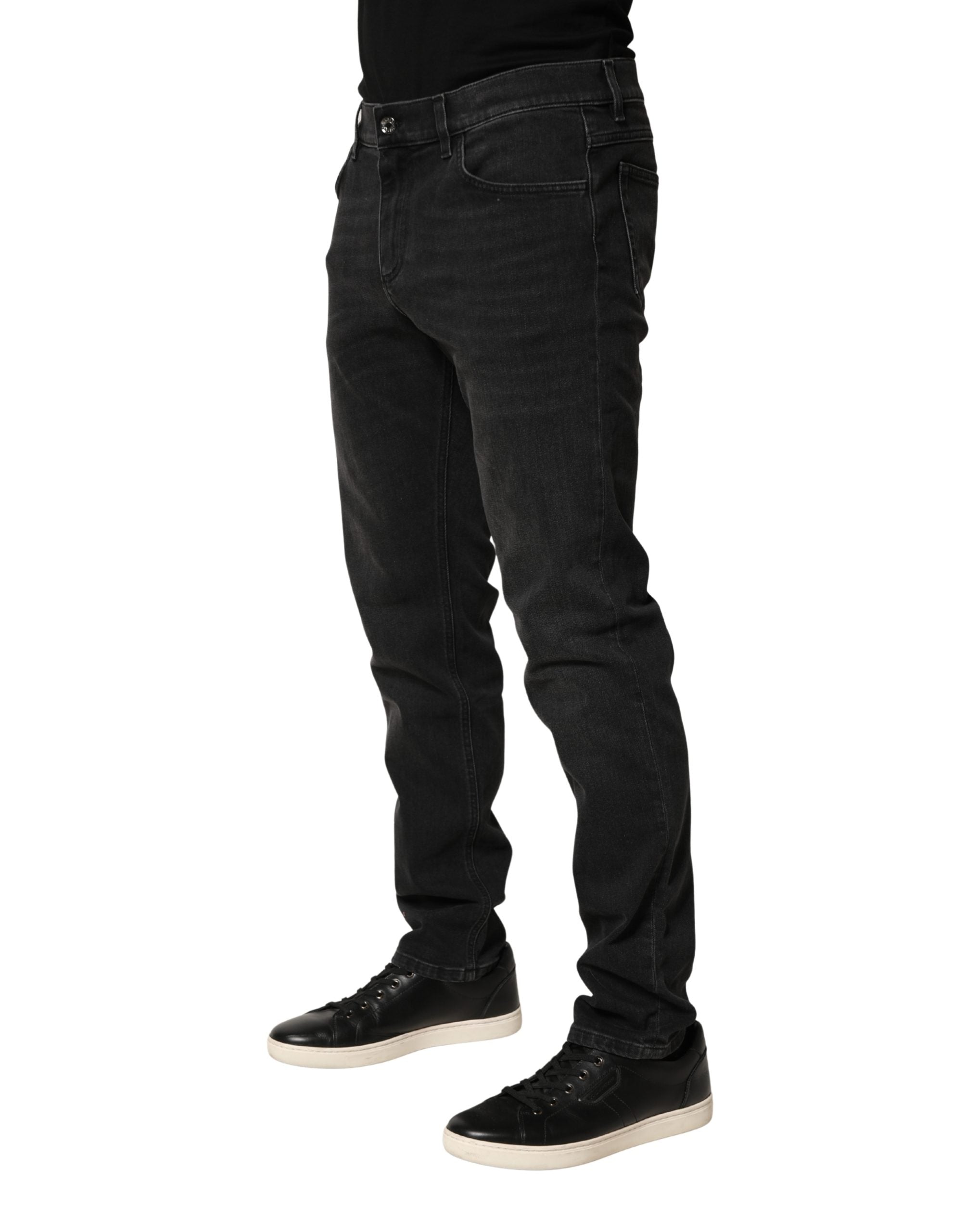 Black Cotton Stretch Regular SkinnyDenim Jeans - ventzia