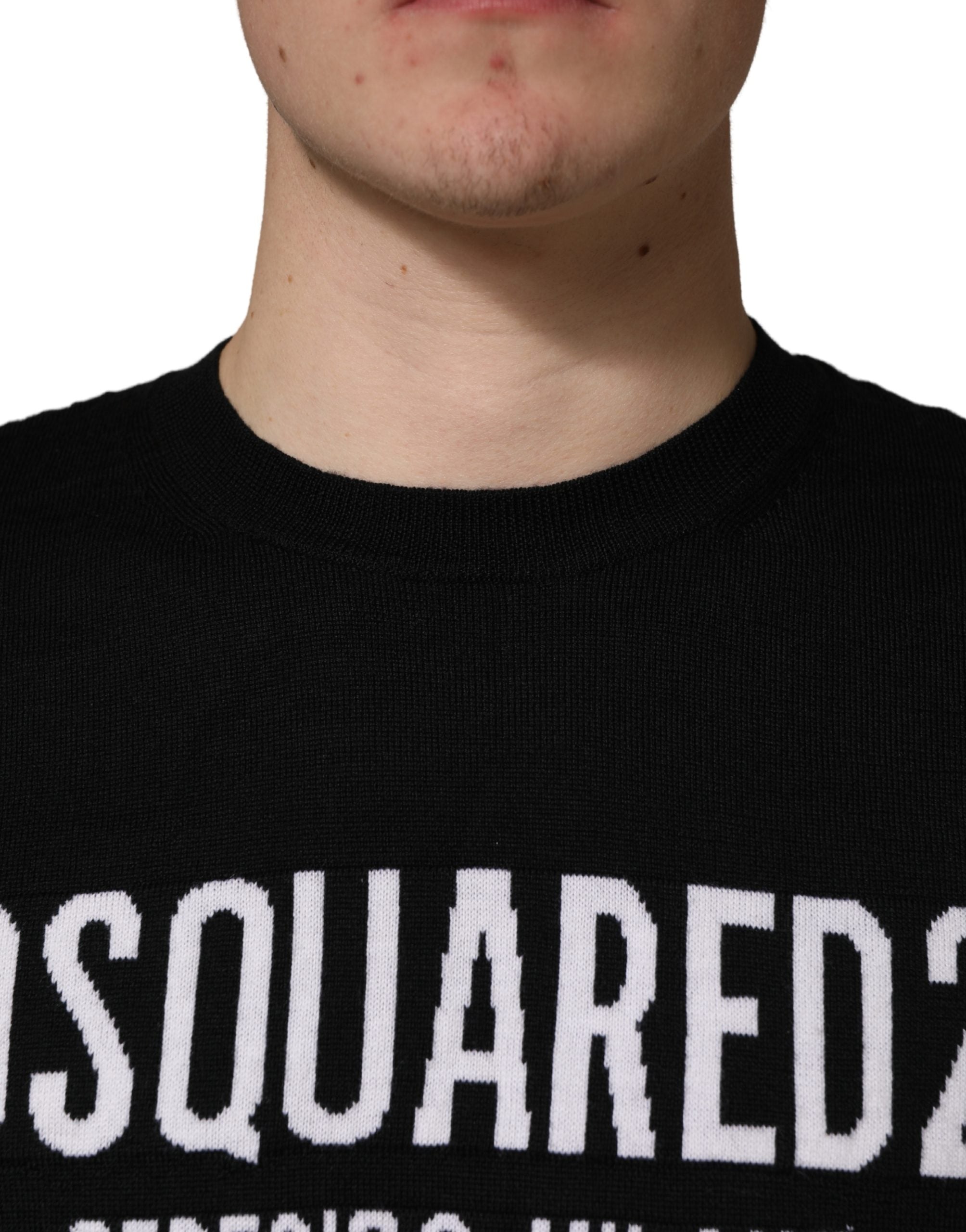 Black Logo Knitted Crew Neck Men Pullover Sweater - ventzia