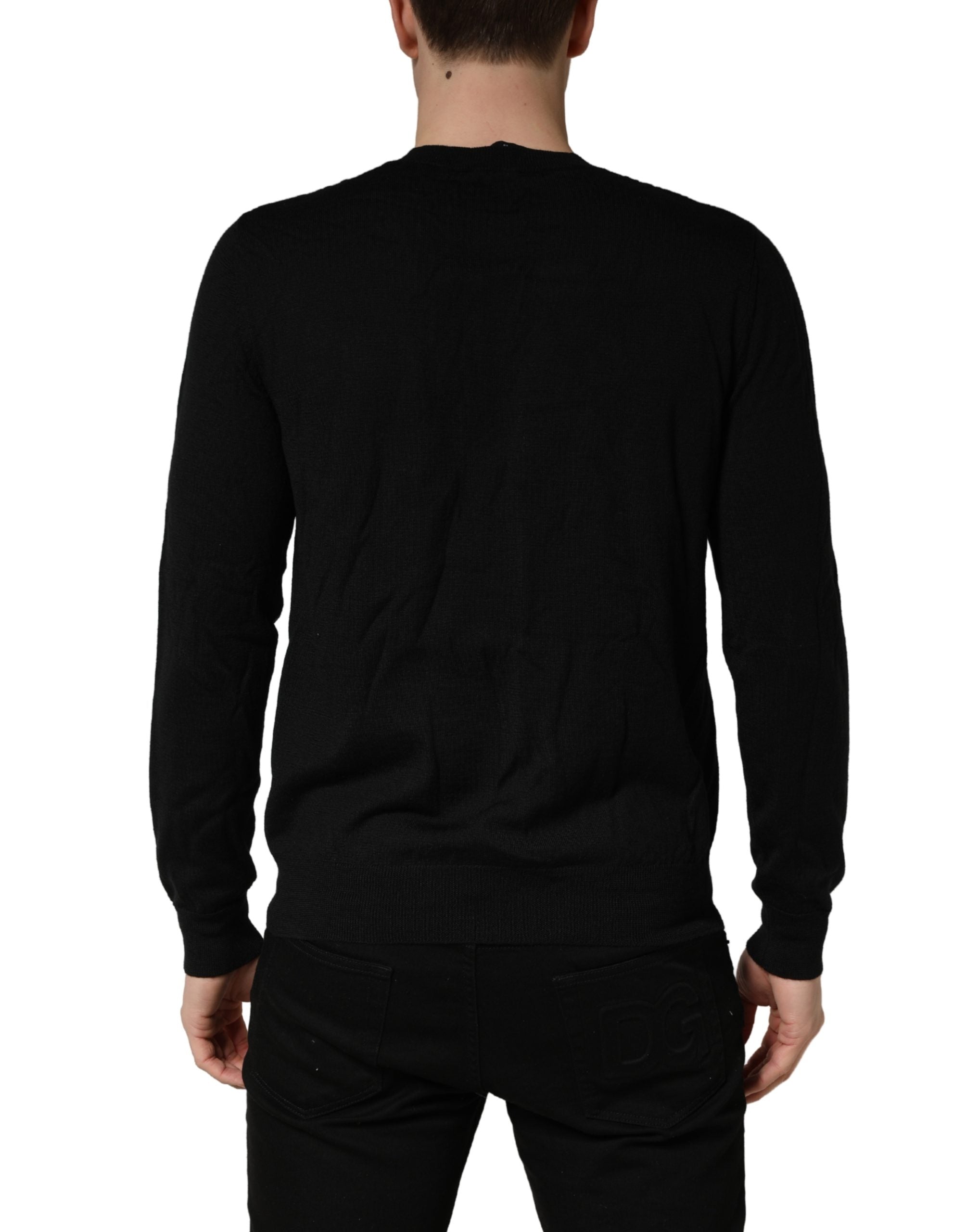 Black Logo Knitted Crew Neck Men Pullover Sweater - ventzia