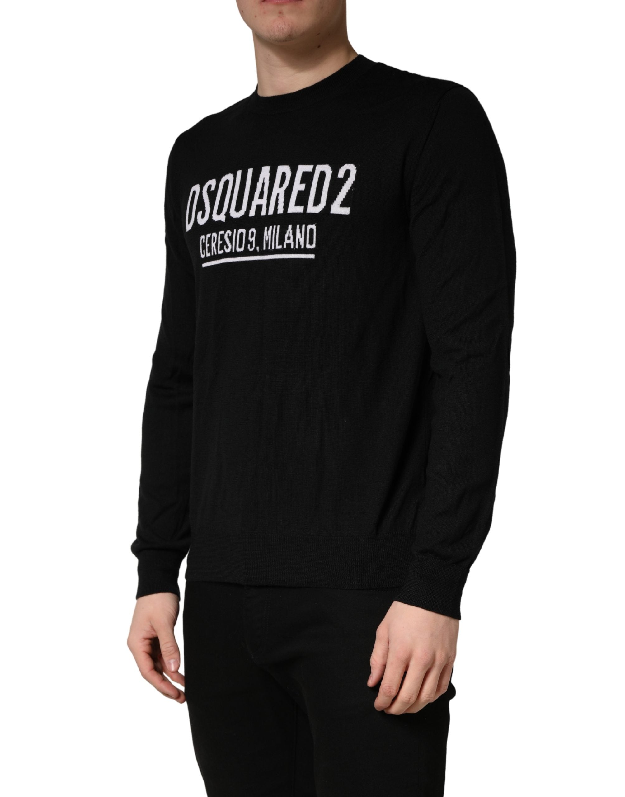Black Logo Knitted Crew Neck Men Pullover Sweater - ventzia