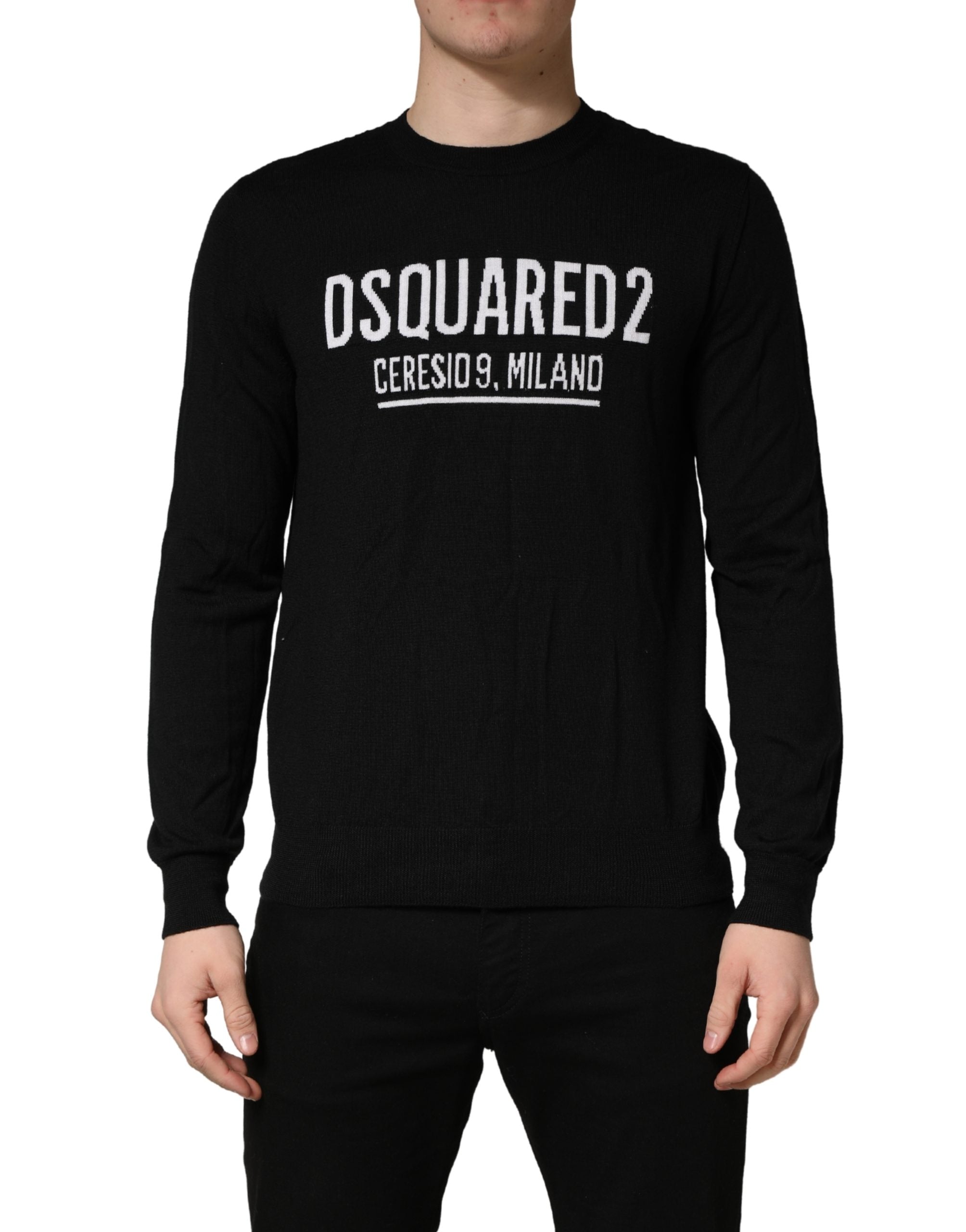 Black Logo Knitted Crew Neck Men Pullover Sweater - ventzia