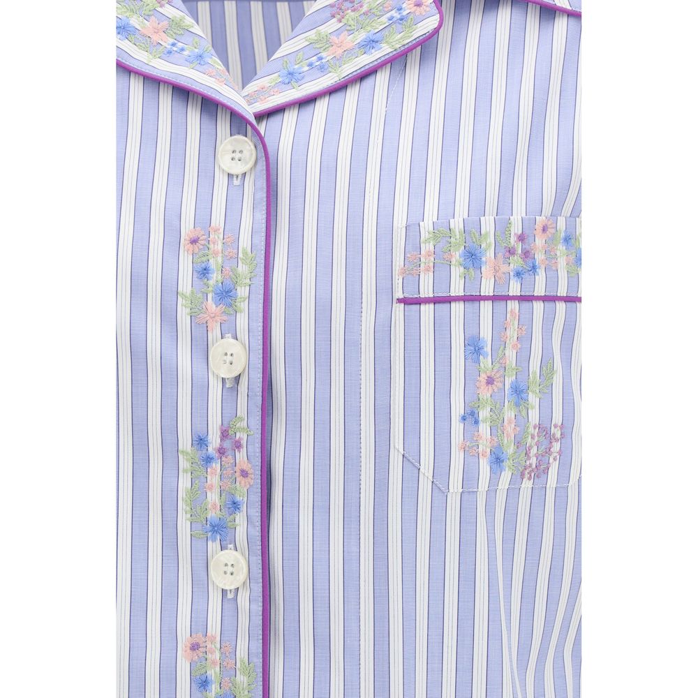 Blue Cotton Pattern Shirt - ventzia