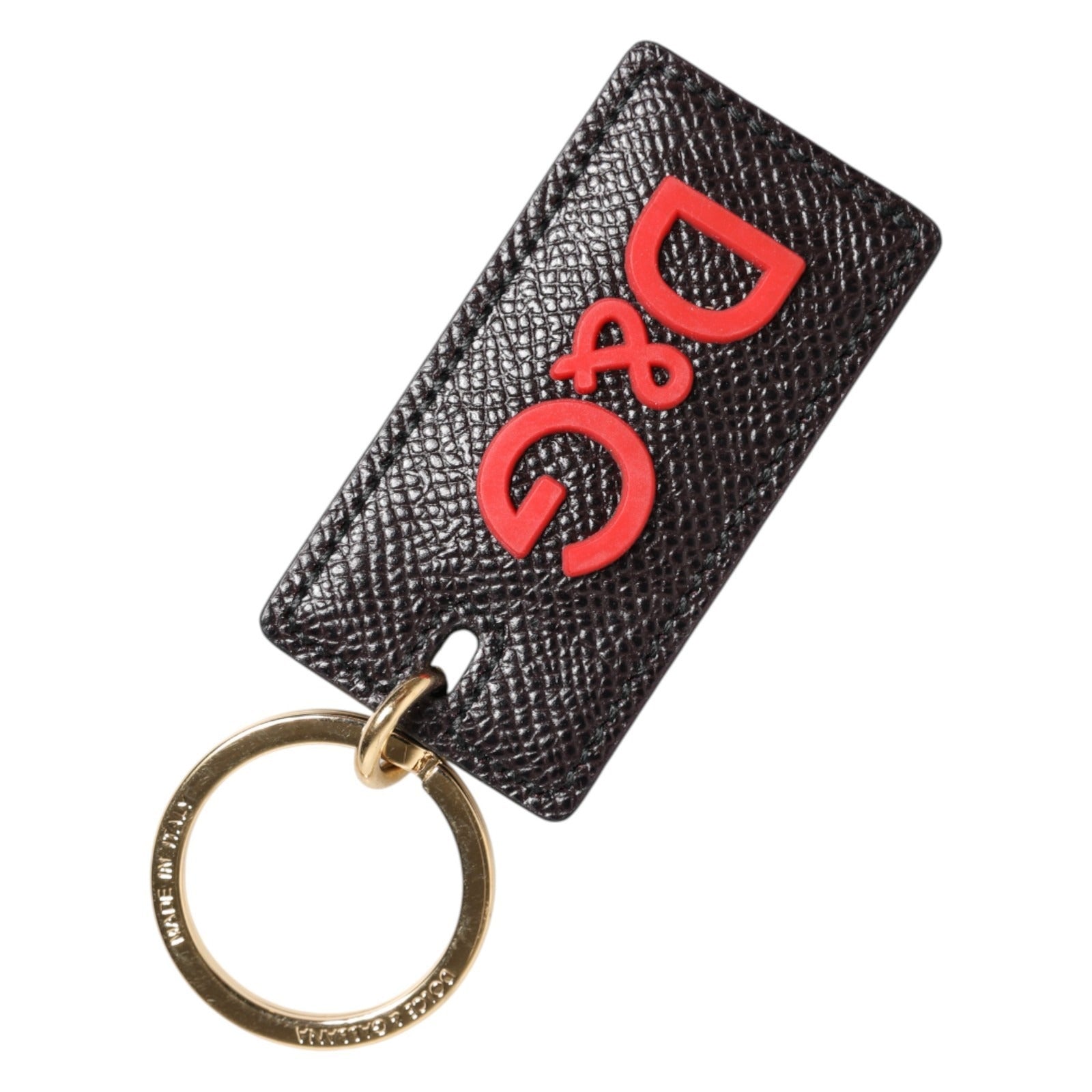 Black Calf Leather Logo Metal Ring Men Keychain Keyring - ventzia