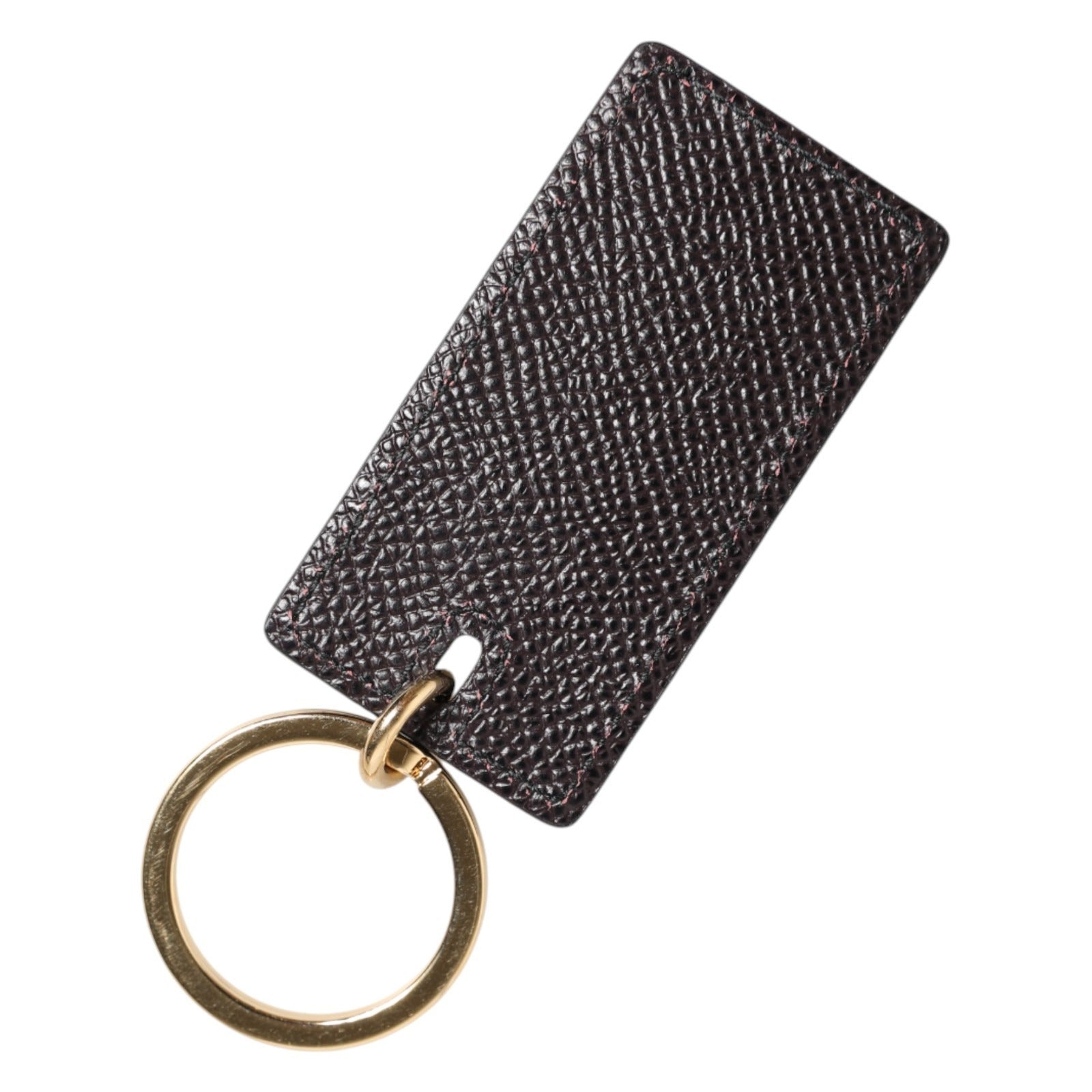 Black Calf Leather Logo Metal Ring Men Keychain Keyring - ventzia
