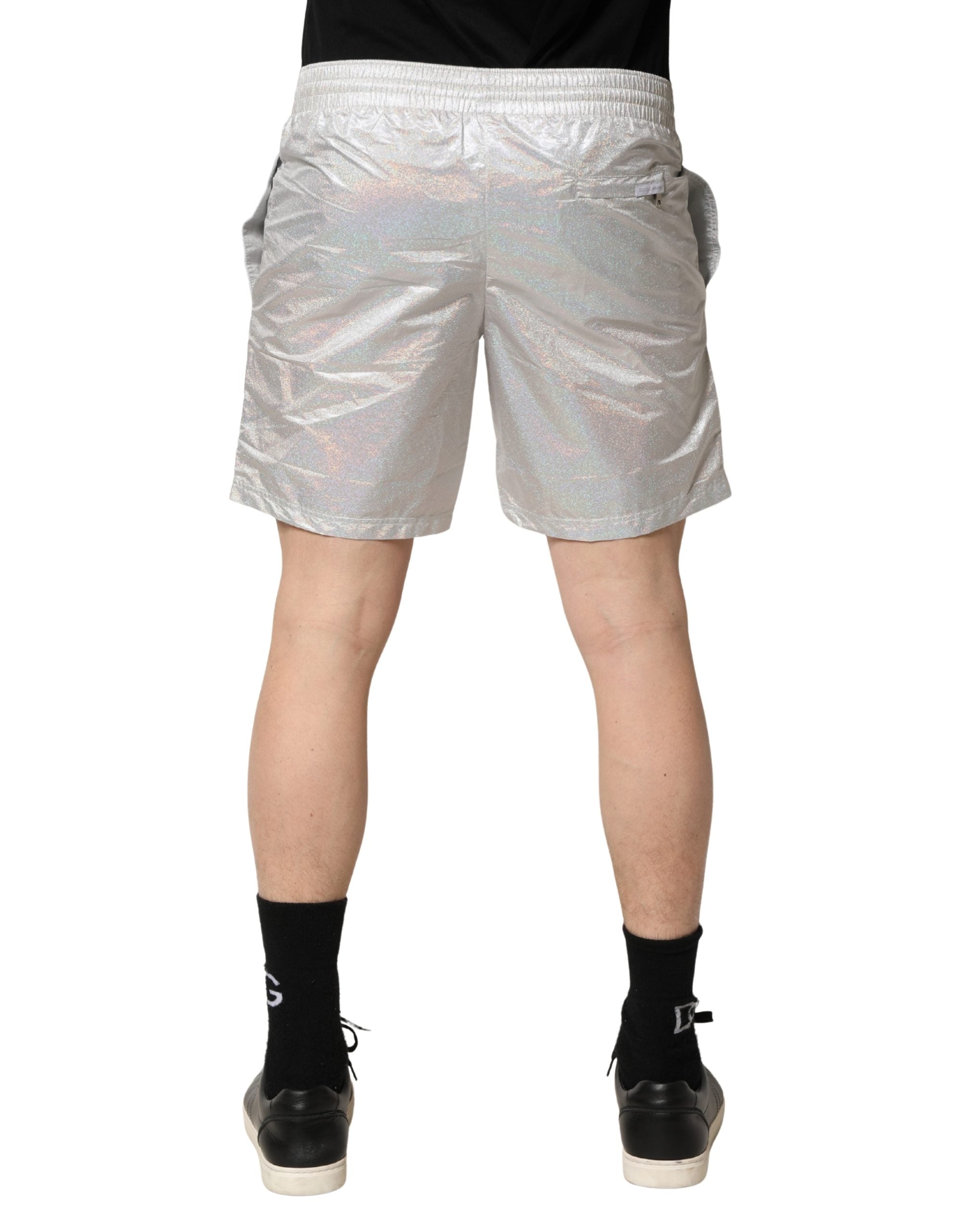 Silver Polyester Drawstring Men Shorts Swimwear - ventzia