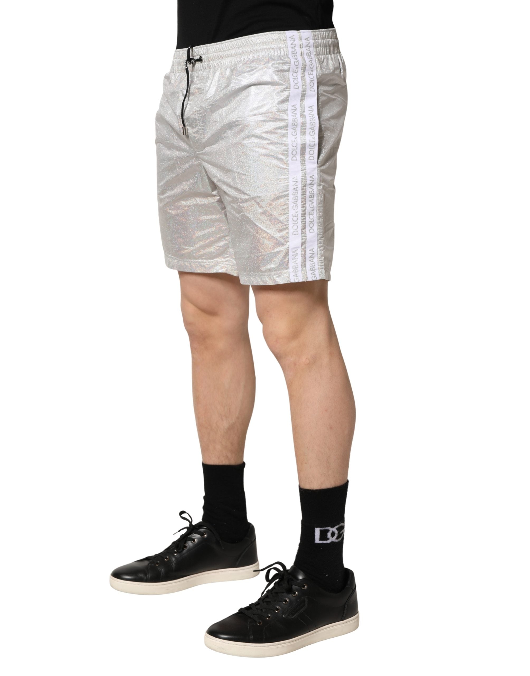 Silver Polyester Drawstring Men Shorts Swimwear - ventzia