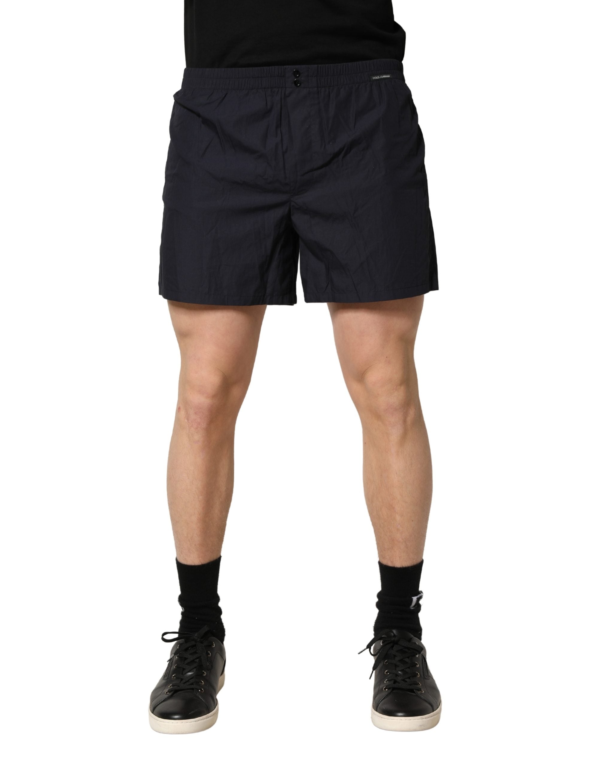Black Cotton Elastic Waist Swim Shorts Swimwear - ventzia
