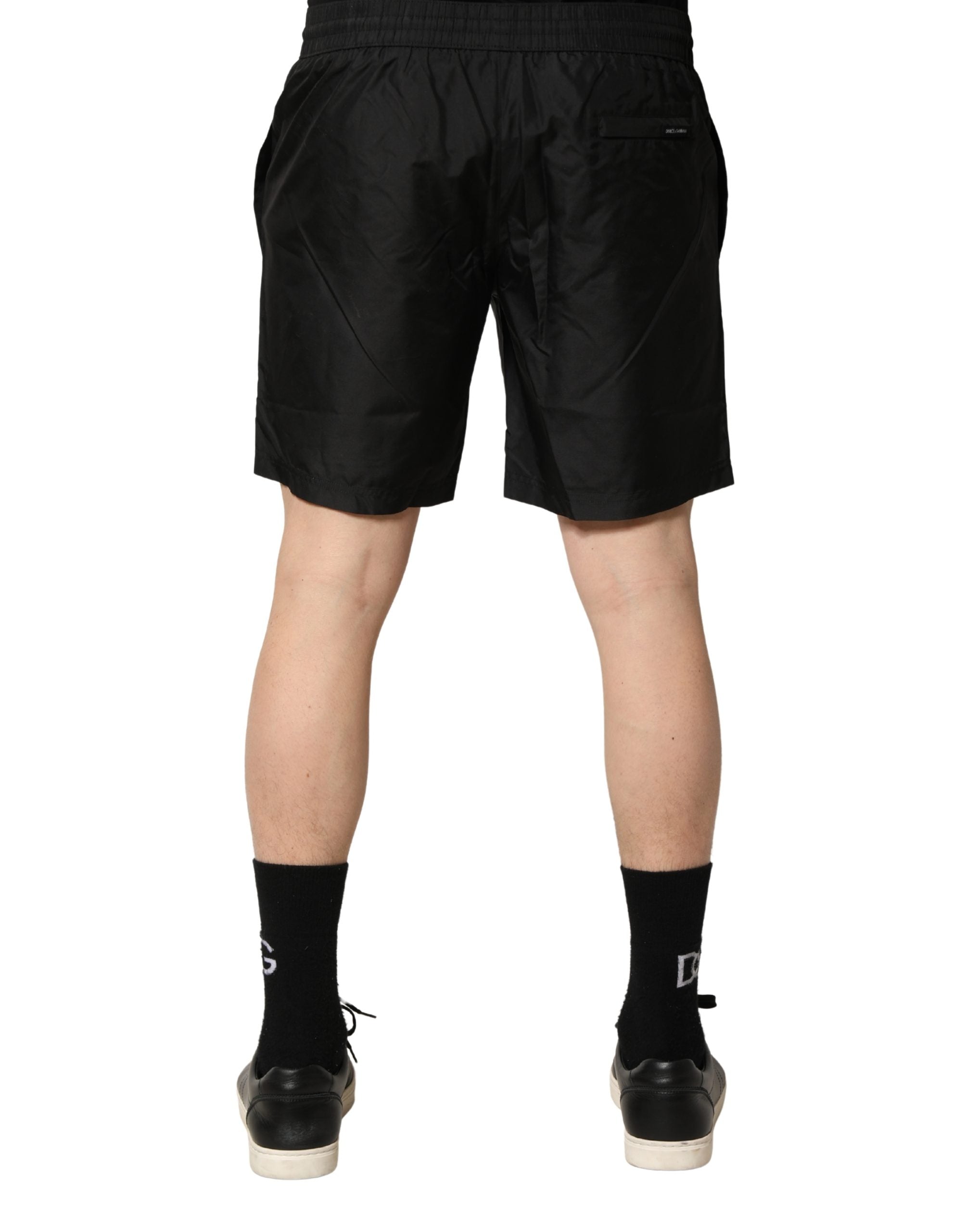 Black Polyester Drawstring Men Shorts Swimwear - ventzia