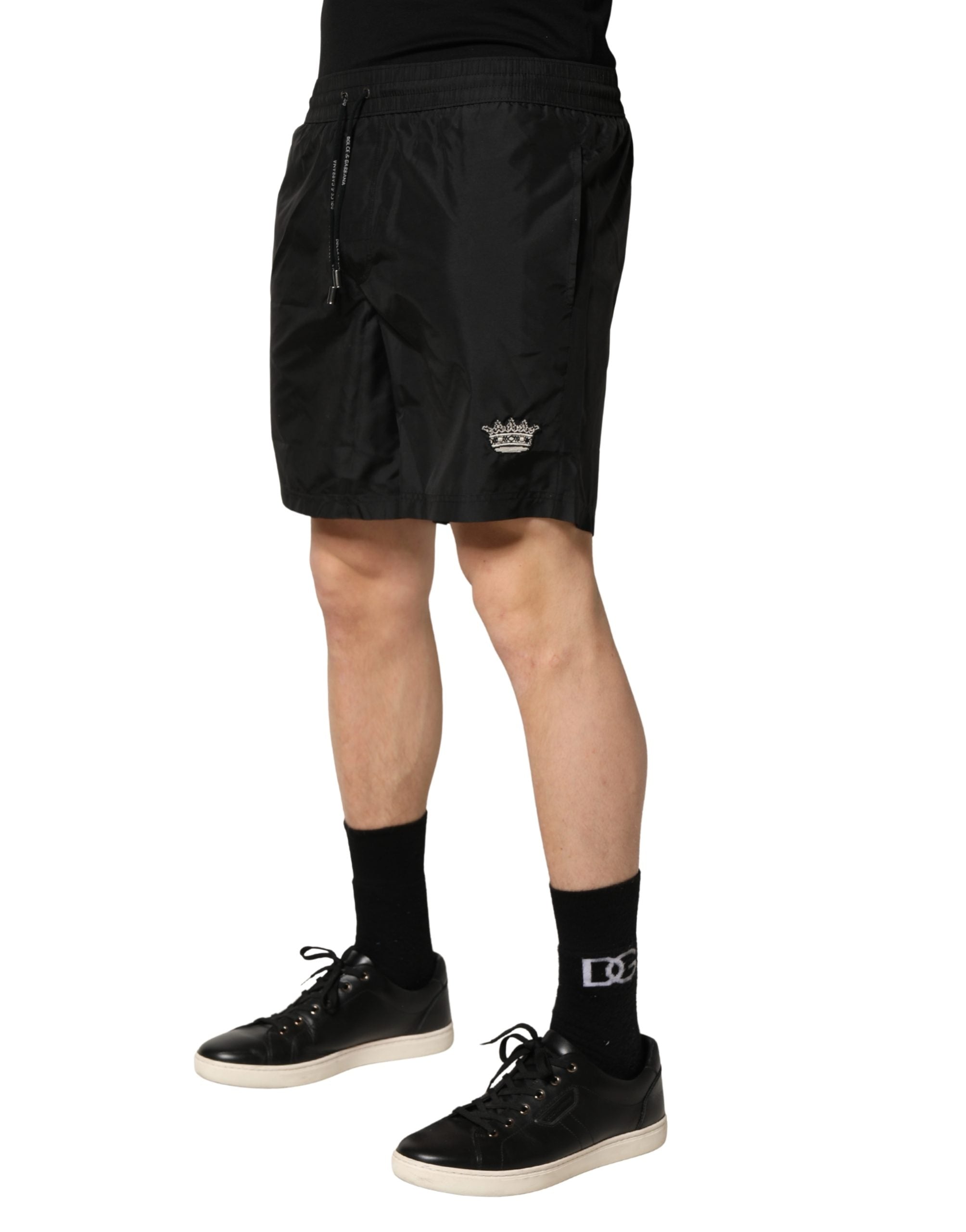 Black Polyester Drawstring Men Shorts Swimwear - ventzia