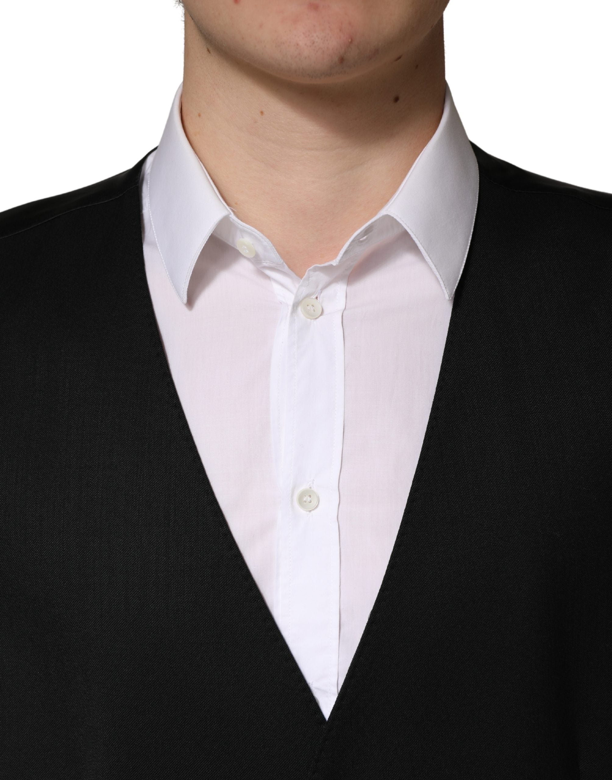 Black Wool Single Breasted Men Waistcoat Vest - ventzia
