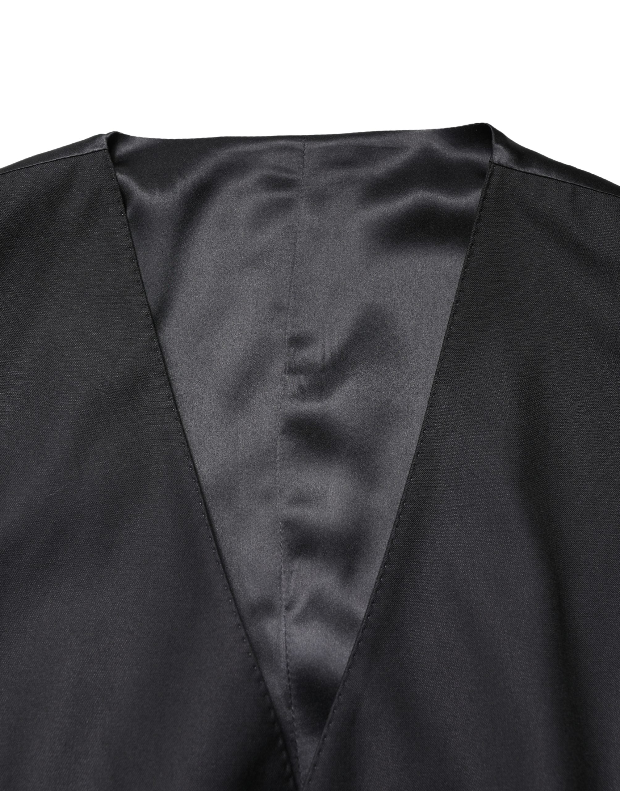Black Wool Single Breasted Men Waistcoat Vest - ventzia