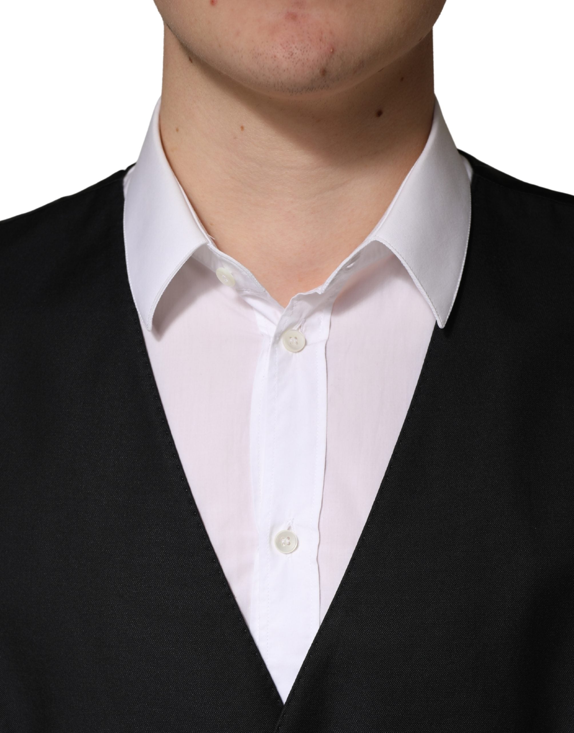 Black Wool Single Breasted Men Waistcoat Vest - ventzia