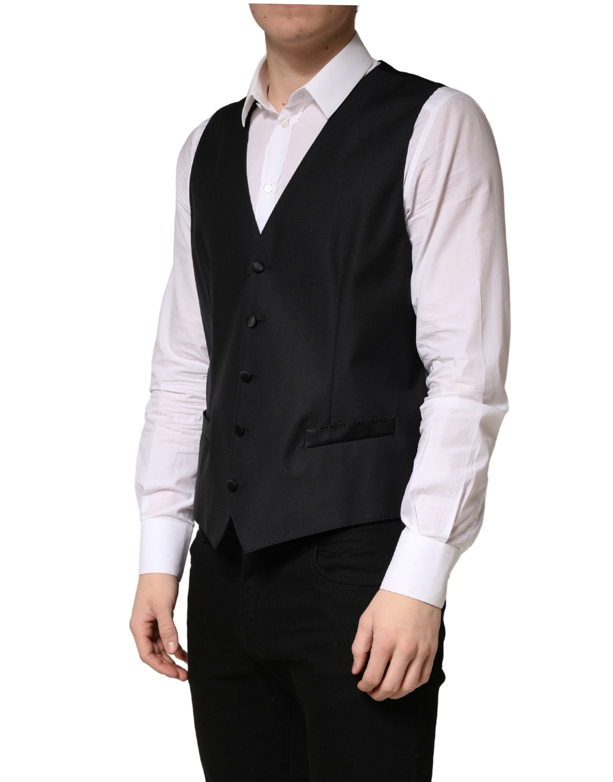 Black Wool Single Breasted Men Waistcoat Vest - ventzia