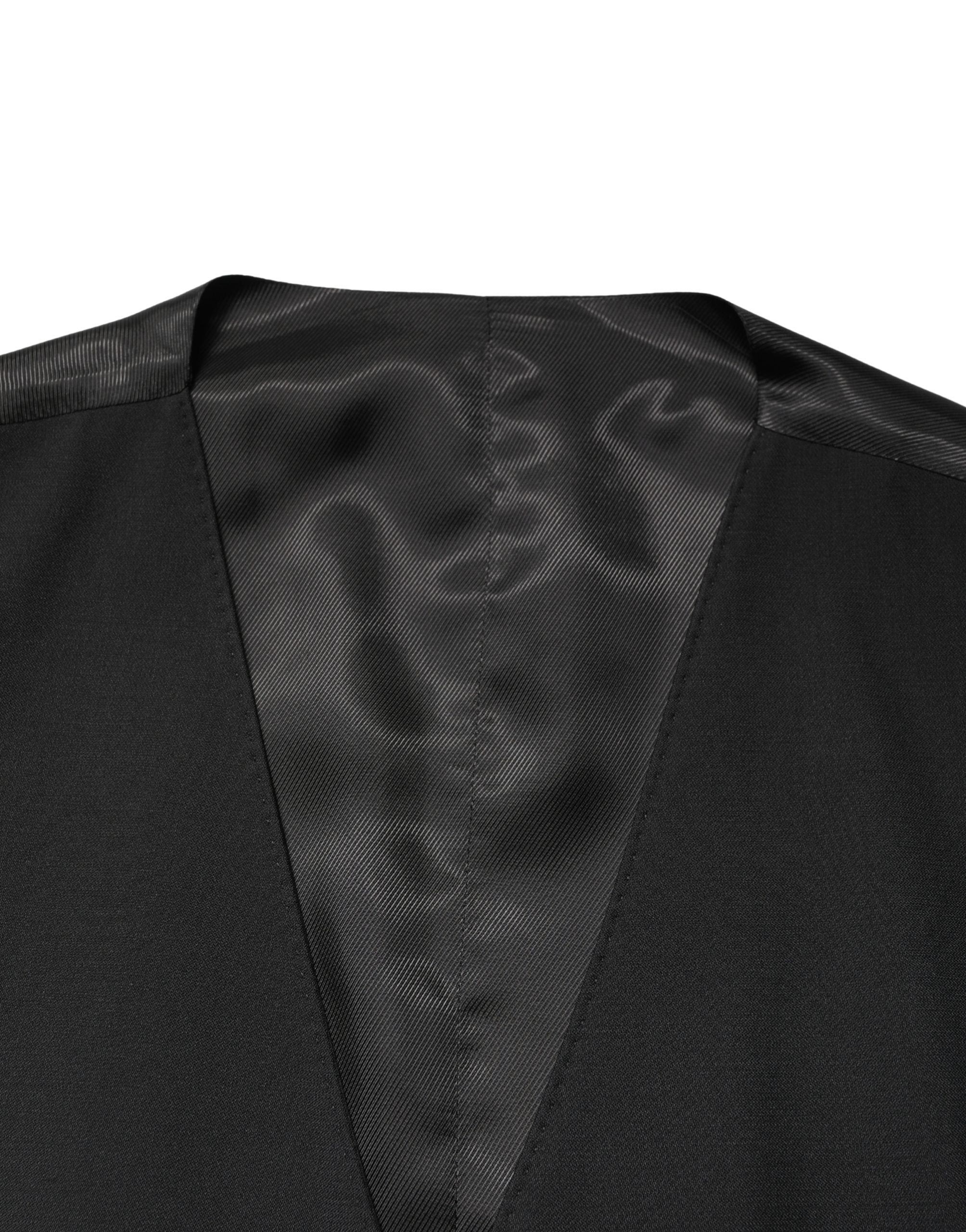 Black Wool Single Breasted Men Waistcoat Vest - ventzia