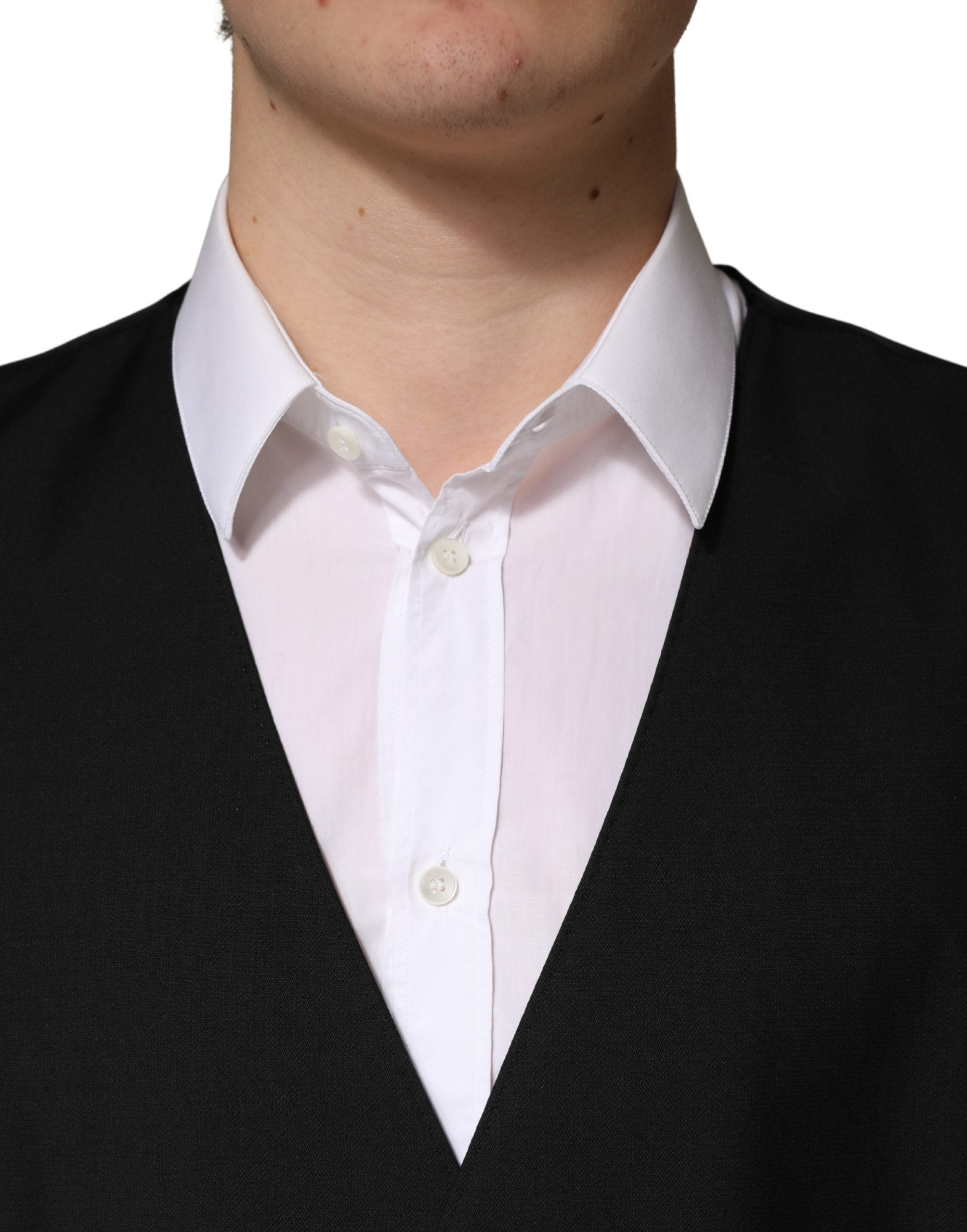 Black Wool Single Breasted Men Waistcoat Vest - ventzia