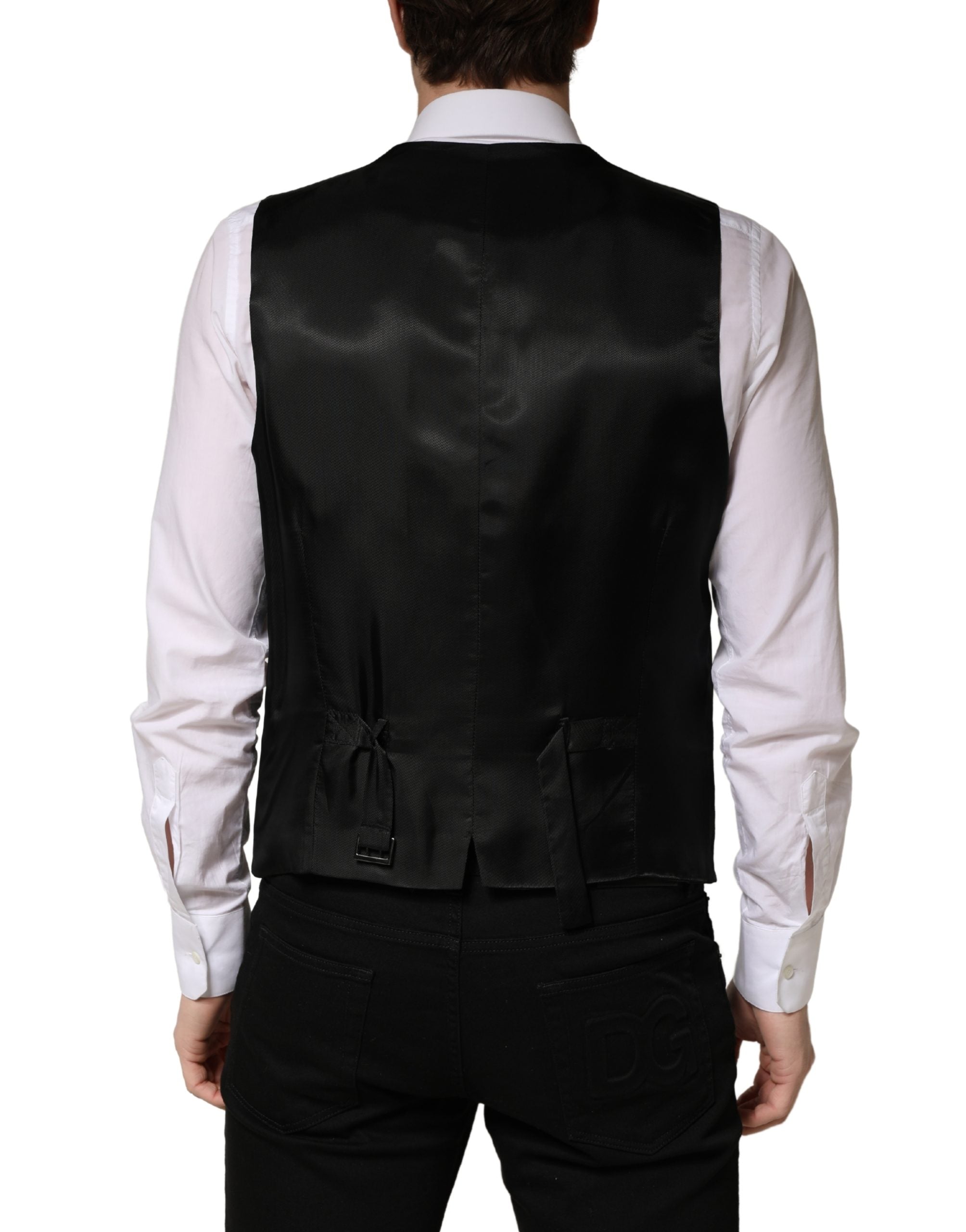 Black Wool Single Breasted Men Waistcoat Vest - ventzia