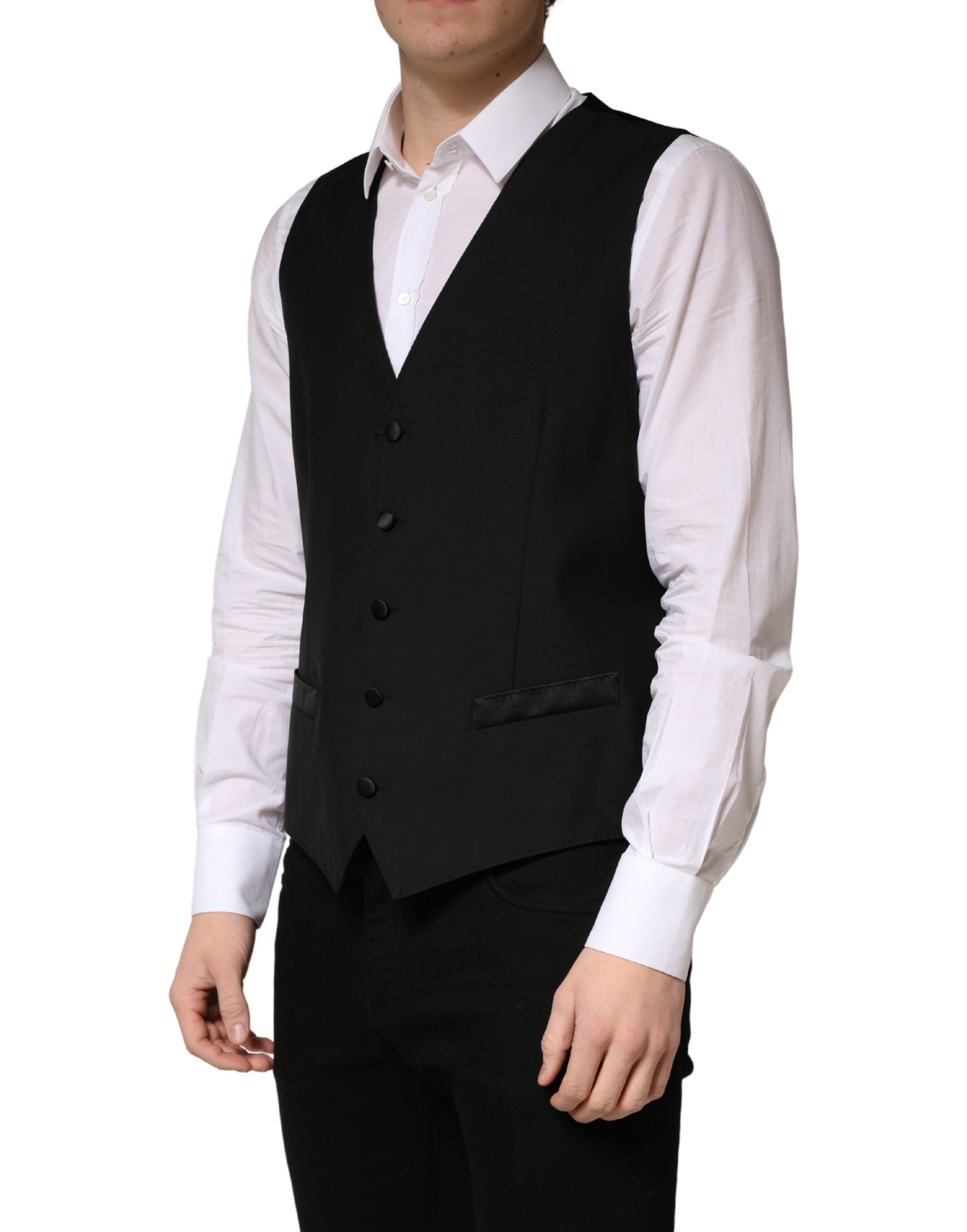 Black Wool Single Breasted Men Waistcoat Vest - ventzia
