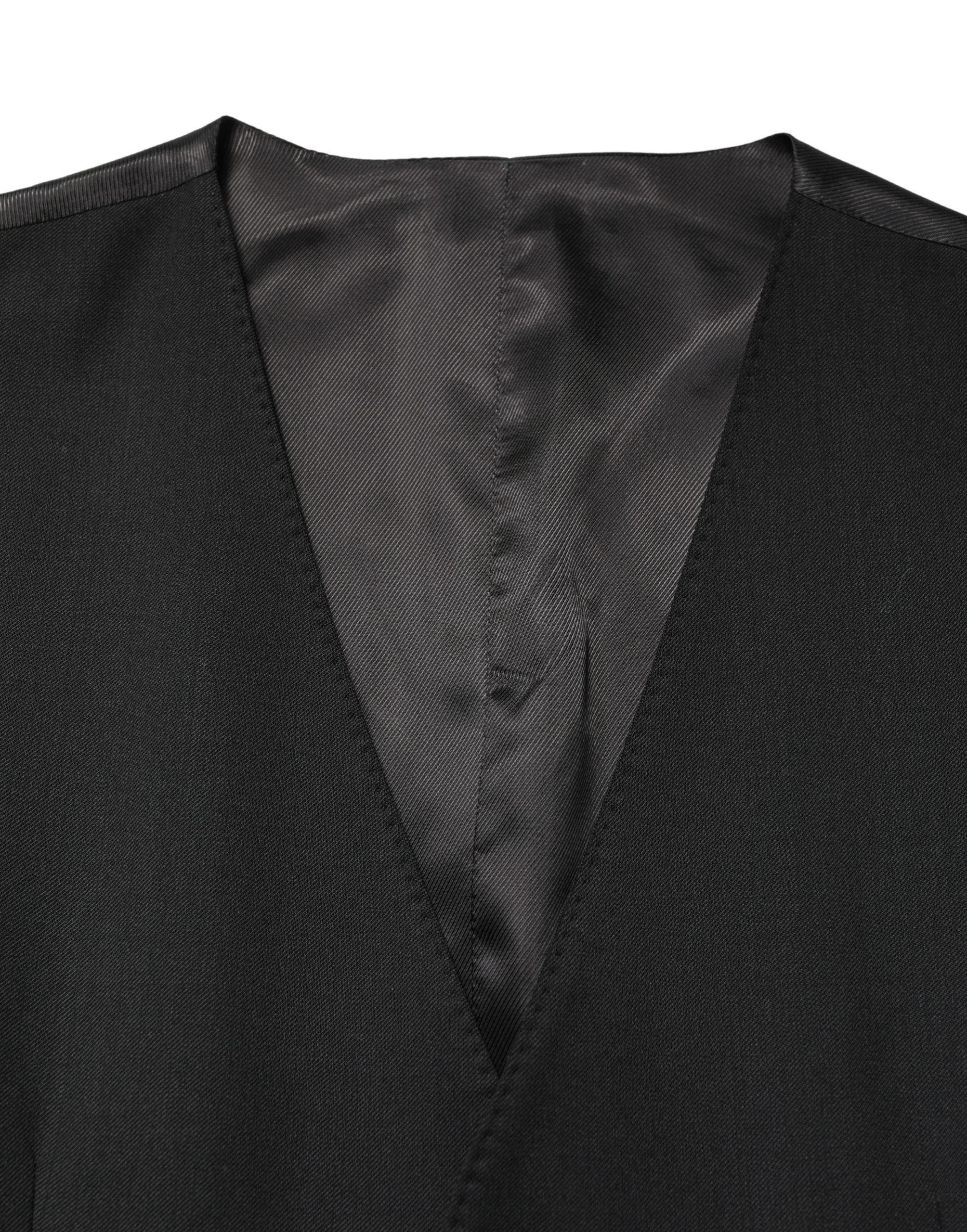 Black Wool Single Breasted Men Waistcoat Vest - ventzia