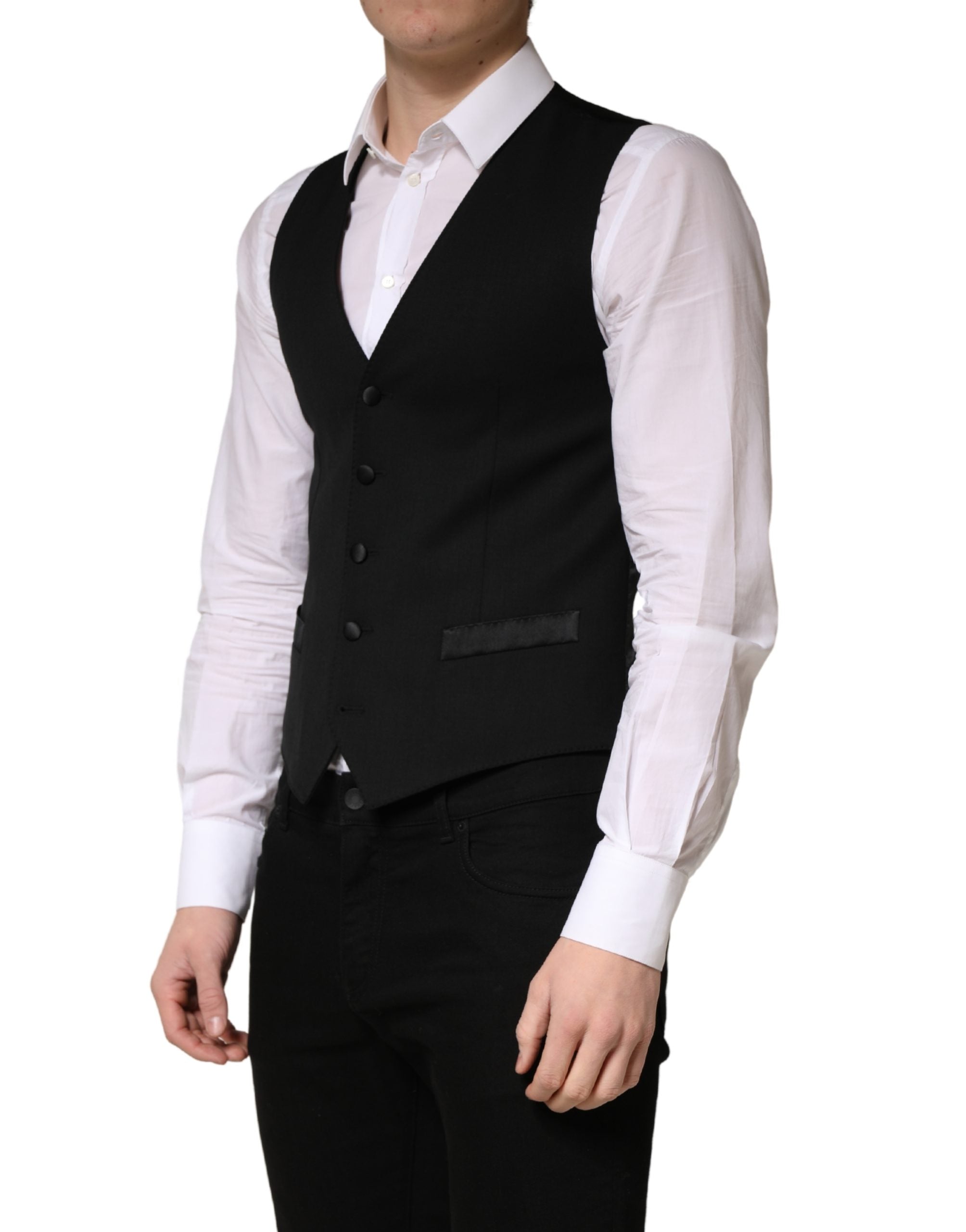 Black Wool Single Breasted Men Waistcoat Vest - ventzia