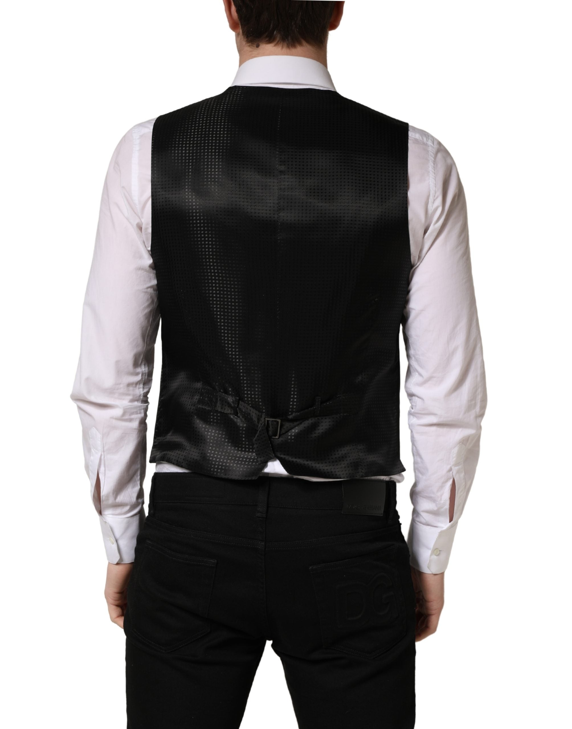 Black Wool Single Breasted Waistcoat Vest - ventzia