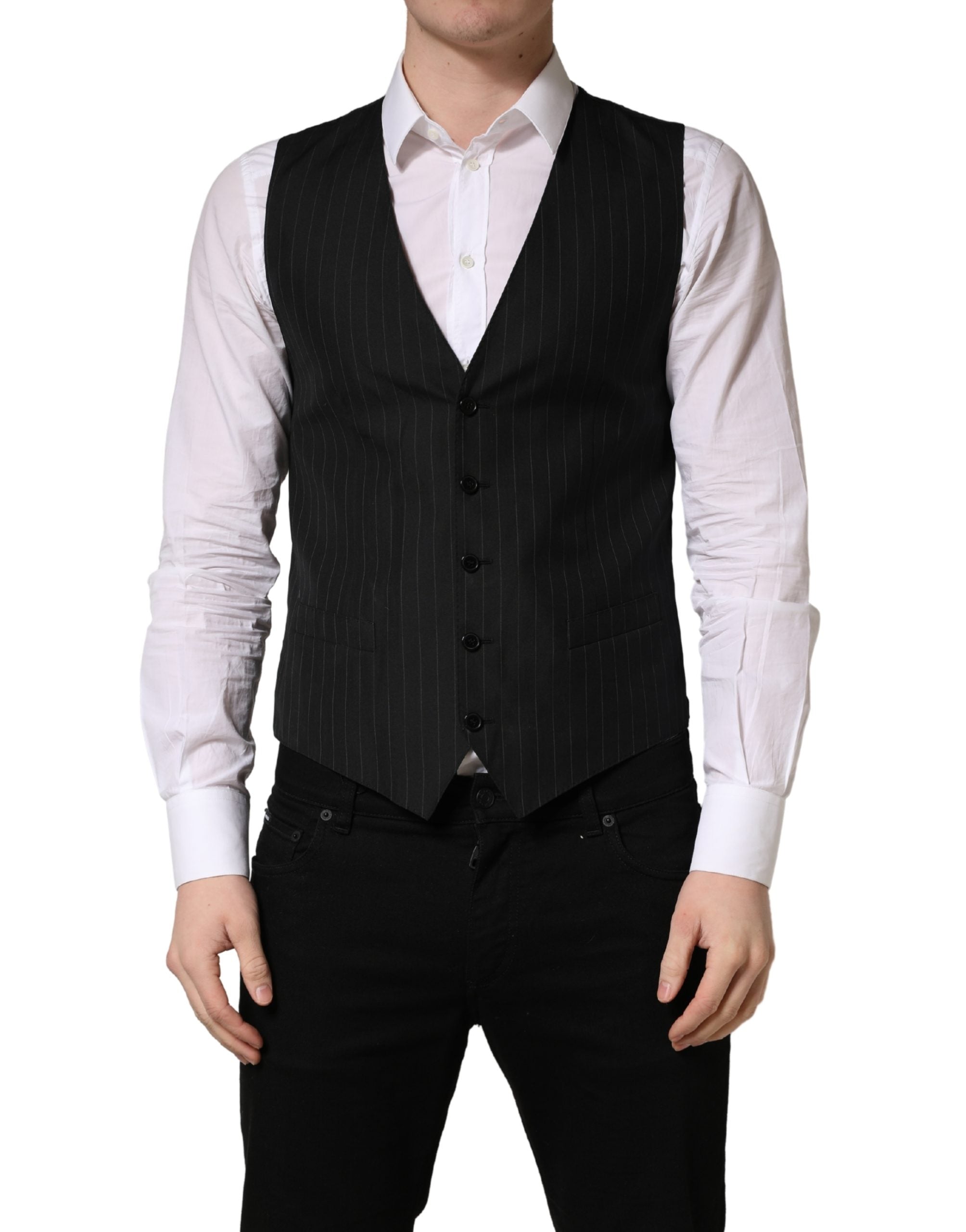 Black Stripe Single Breasted Waistcoat Vest - ventzia
